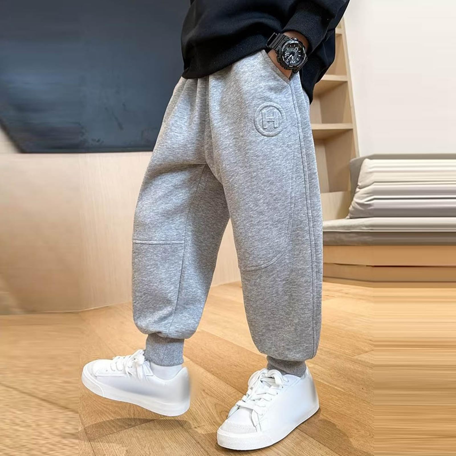 Genérico Pantalones Baggy Niño Pantalones Deportivos Elásticos para Niños con Cordonera y Tejido Polar Cálido para Actividades