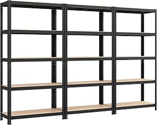 SONGMICS Schwerlastregal, 3er Set, Kellerregal, Lagerregal, 40 x 90 x 180 cm, Regal mit Stahlgestell, bis 875 kg belastbar, 5 verstellbare Ablagen, schwarz GLR040B03