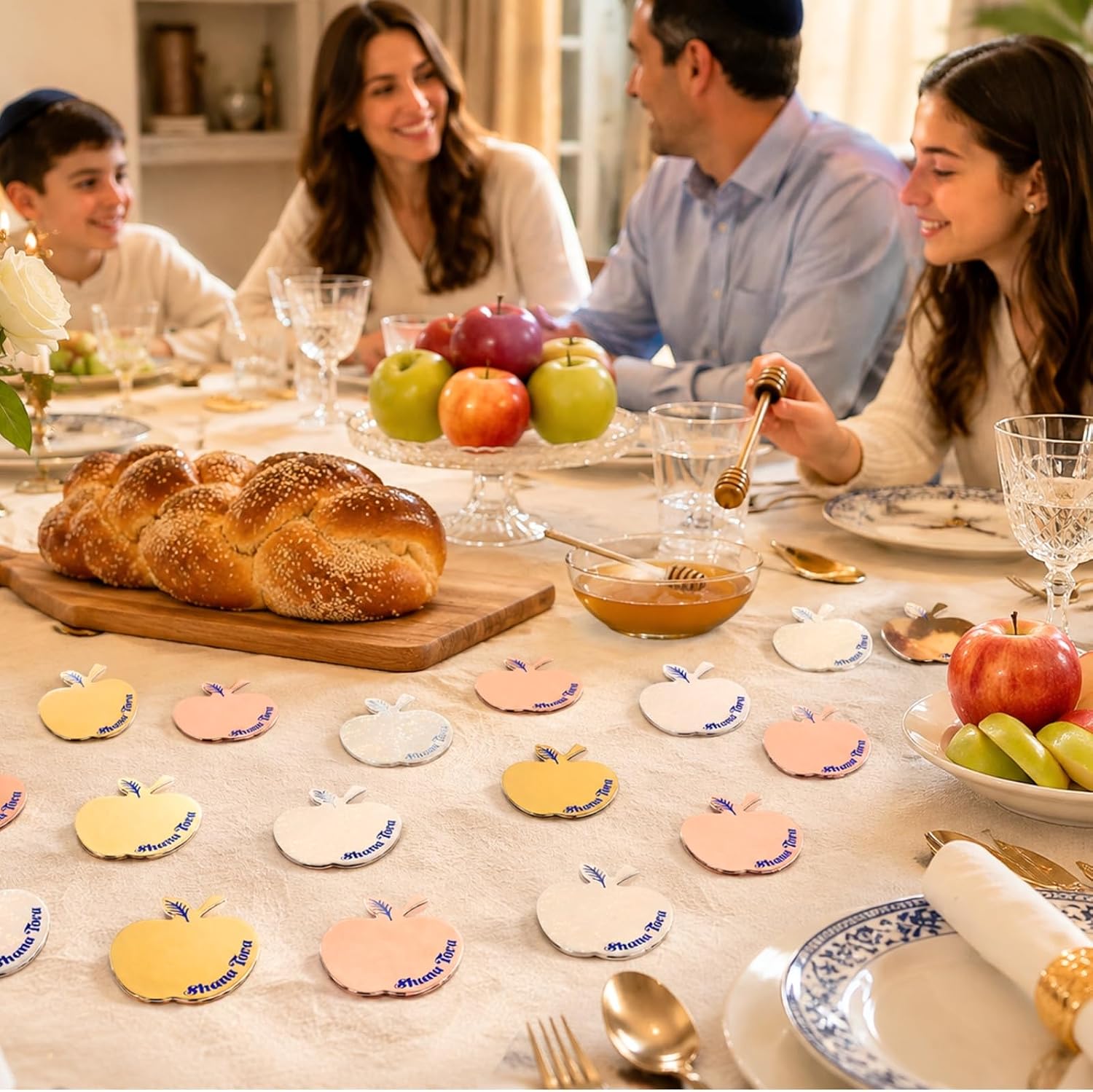 Rite Lite Shana Tova Table Scatters Rosh Hashanah Decorations Confetti Style Centerpiece Fillers Jewish New Year Gifts Party Favors Presents for Her Hostess Accessories Set of 12 Foiled Apples