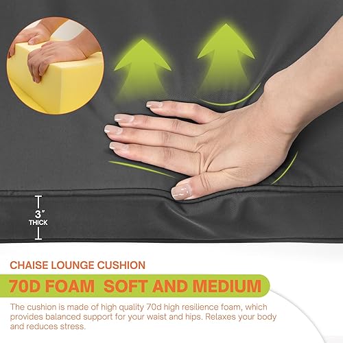 Miniatura 3 de RULAER Cojín para tumbona de 72 x 21 x 3 pulgadas para muebles de exterior, cojín grueso resistente al agua, cojín antideslizante de doble ribete