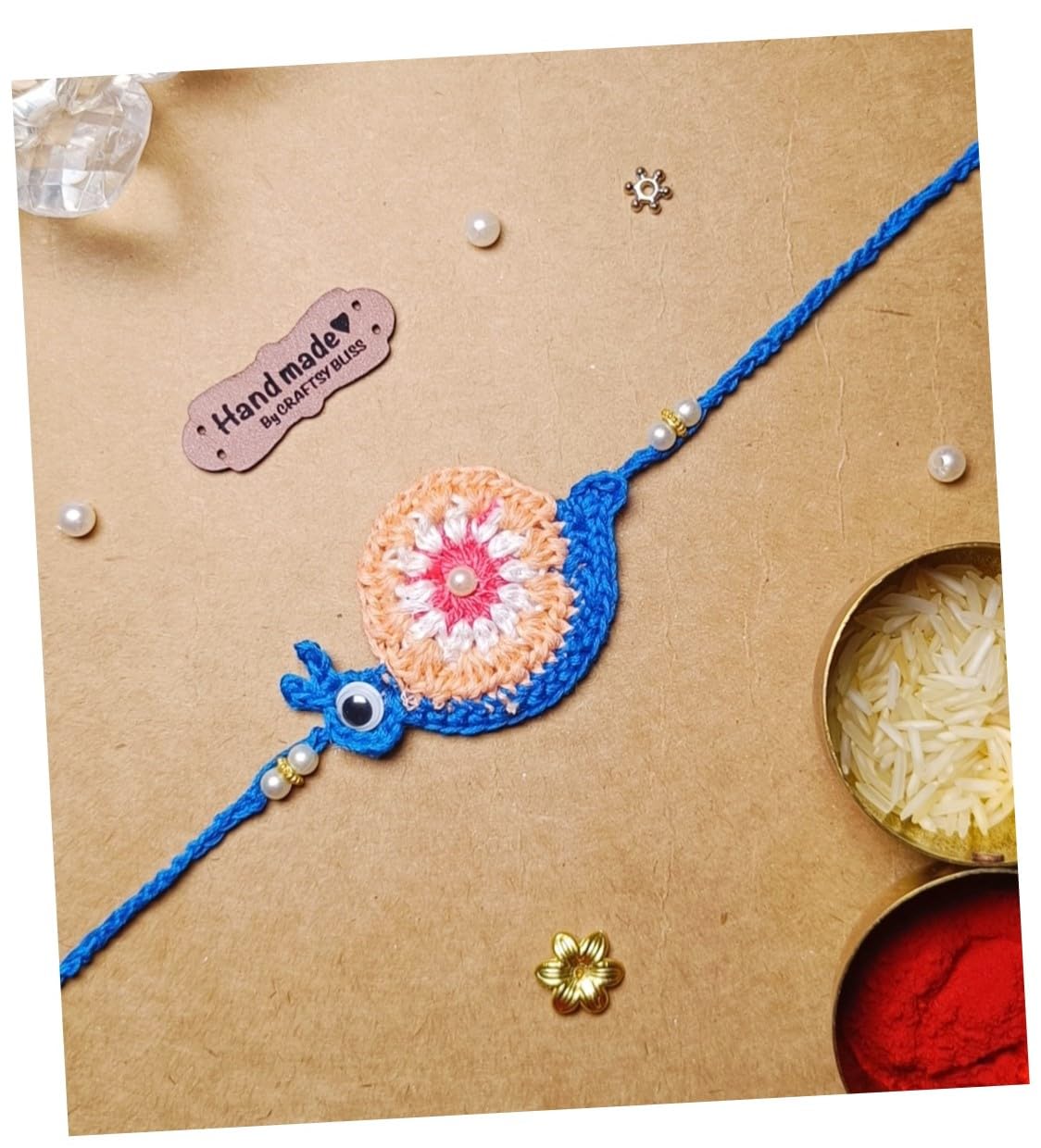 Handmade By Craftsy Bliss Designer Snail Crochet Rakhi Knit With Soft Cotton Thread | Crochet Rakhi For Kids - Set of 2 (B0DBGTMR5P) Amazon Price History, Amazon Price Tracker
