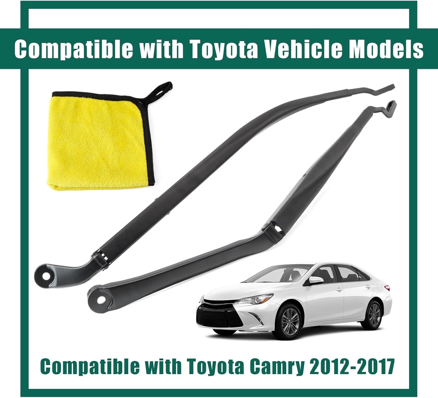 YUXIVCNE 85211-06140 Pair Front Windshield Wiper Arms Compatible with Toyota Camry 2012 2013 2014 2015 2016 2017 Wiper Arm Set Kit with Car Wash Towel Replace 43806