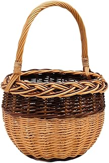 MyBer® K1-001-STS - Cesta de mimbre para la compra, redonda, con tela, color marrón