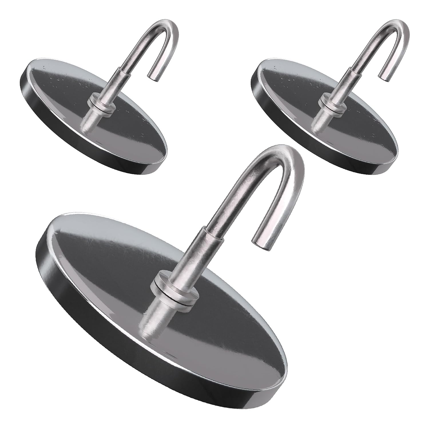 Master Magnetics Magnetic Handi-Hook with Chrome Plate - 2.04" Diameter, 1.275" Total Height, 20 Pounds, Silver, Pack of 3, MHHH20X3