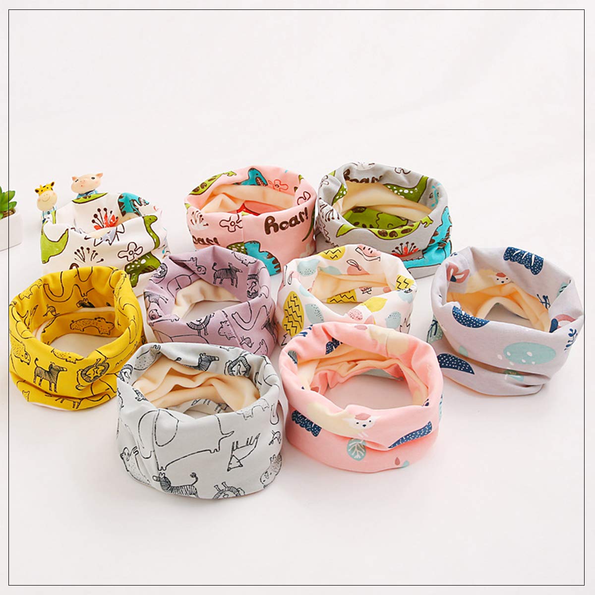 Baby Halstücher Schals Kinder Säuglinge Baumwolle Ultraleichte Wärmer Bequem Schön Cotton Gedruckt Tube Schlauchschal Loop O-Ring Kragen Jungen Mädchen 0-8Jahre/3 Stück (40 * 20cm)