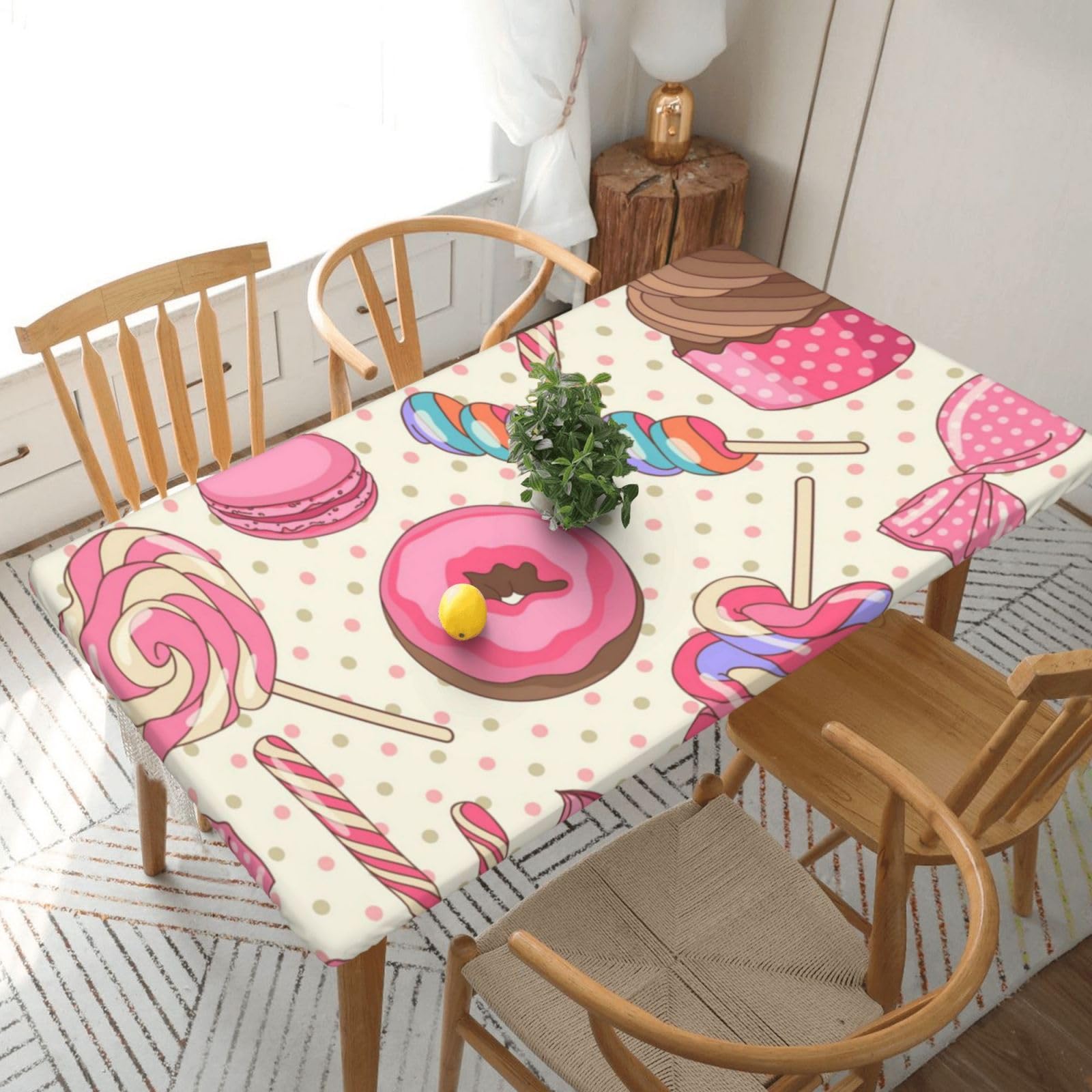 BNVSADC Colorful Sweet Lollipop Cupcake Donut Printed 5FT Tablecloth Polyester Kitchen Water Resistant Table Cloth Dining Table Decoration Table Covers, 152x76 CM