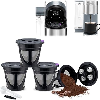 4 Pieces K Cups Reusable Coffee Filter with Coffee Spoon, Built-in Stainless Steel Mesh Strainer K Cup Coffee Pod (Black)