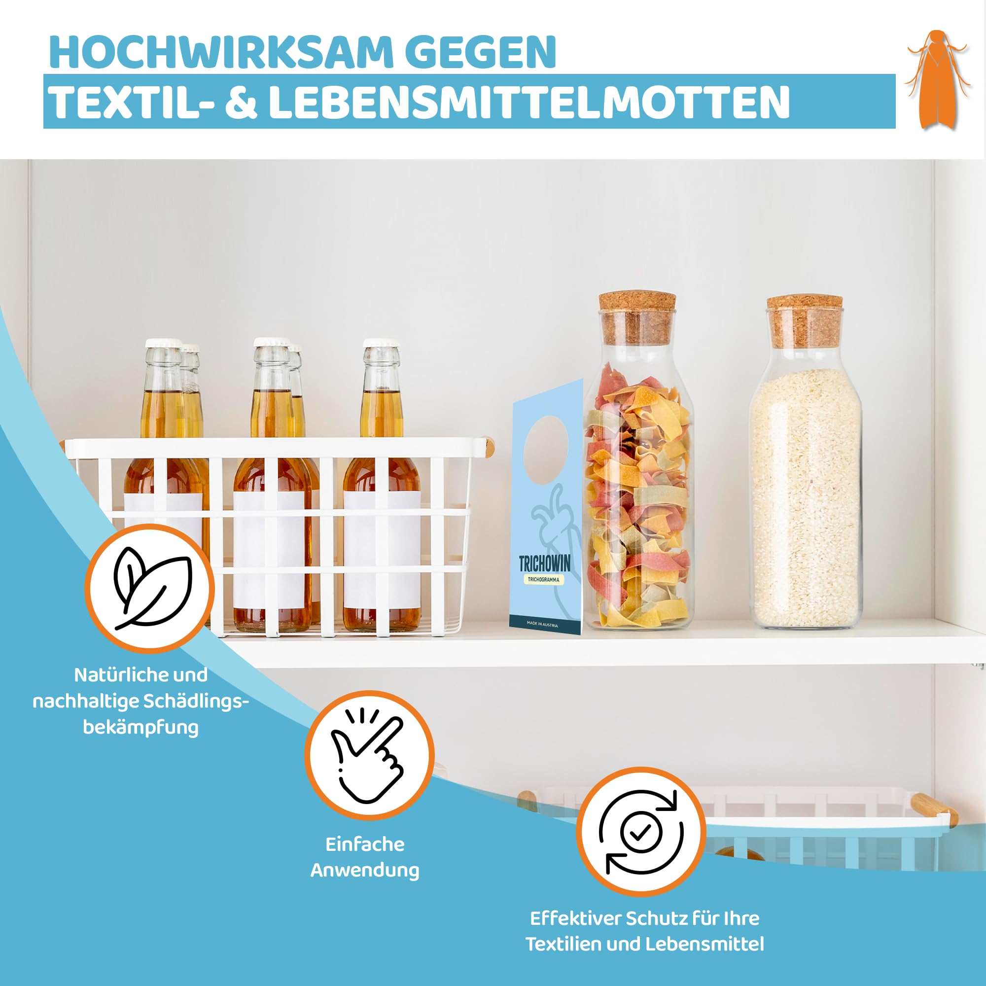 NEU! Schlupfwespen gegen Lebensmittel- & Kleidermotten - Effektiver als Lebensmittelmotten Fallen - Alternativer Mottenschutz zu Mottenfalle & Mottenspray - hergestellt in AT (5 Stk.)