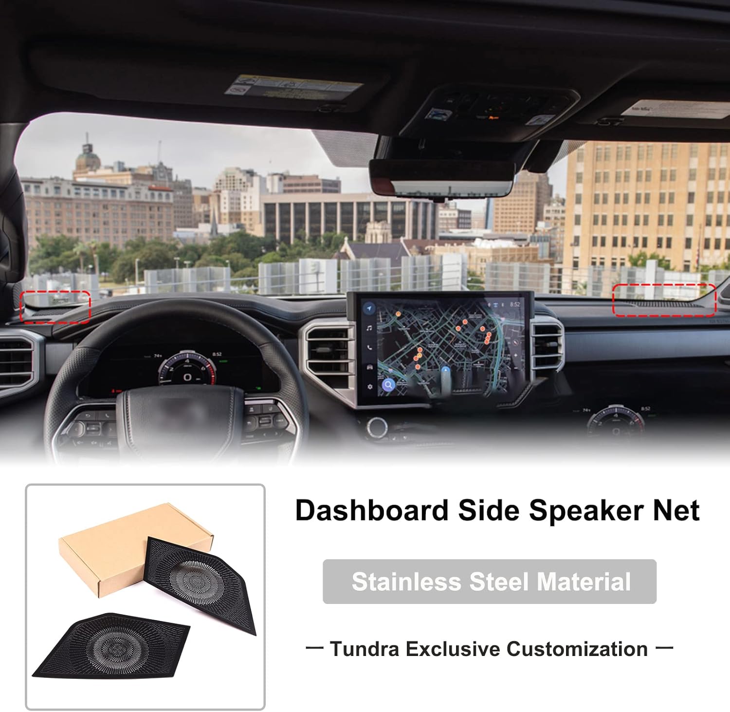 Aunginsy 2PCS Car Aluminum Alloy Loud Speaker Nets Cover for Both Sides of Instrument Panel Compatible with Toyot@ Tundra 2022 2023 Car Stereo Cover Interior Protect Accessories, Black