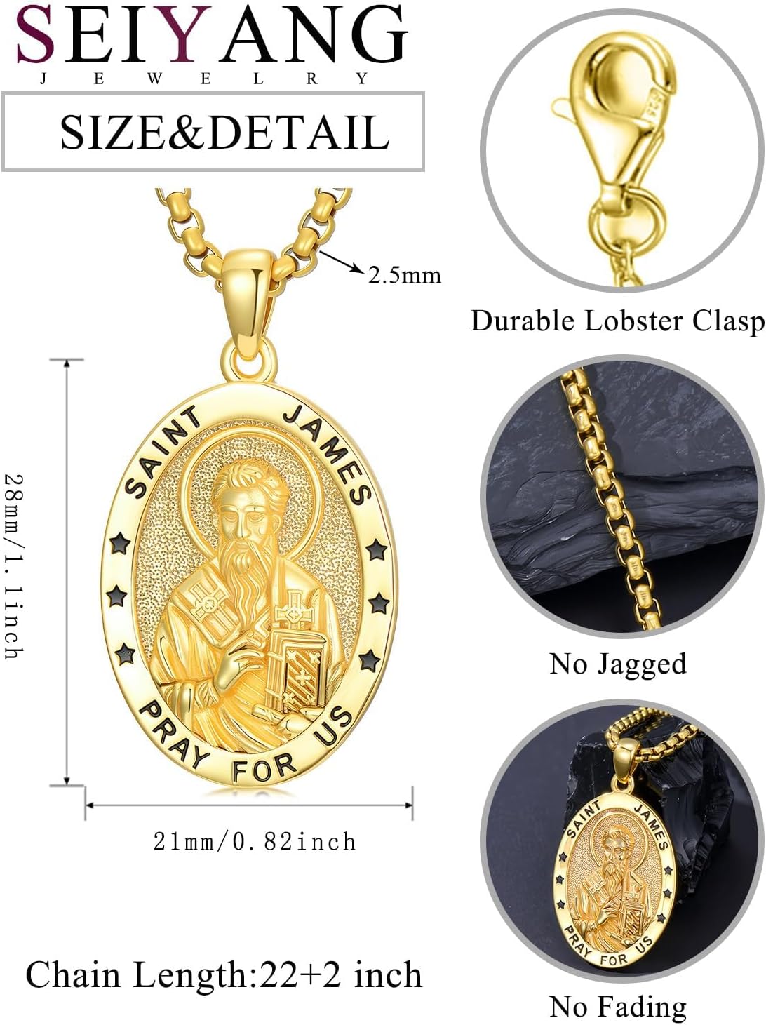 Seiyang Saint Necklace 925 Sterling Silver Patron Amulet Medal Jewelry for Men Women (with Gift Box)