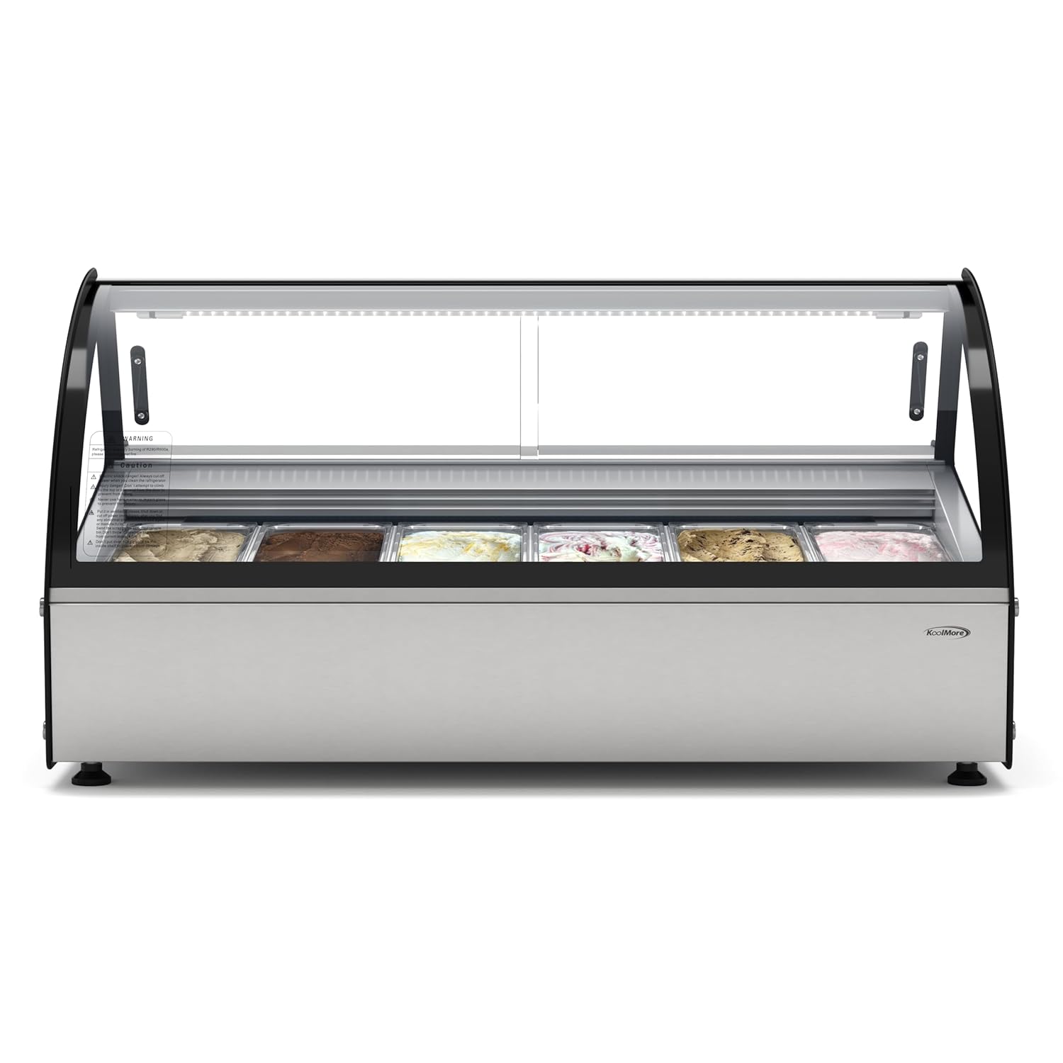 KoolMore KM-CGD-6P 46 in. Countertop Gelato Display Case with 6 Pans and Built-in Glass Sneeze Guard in Stainless-Steel