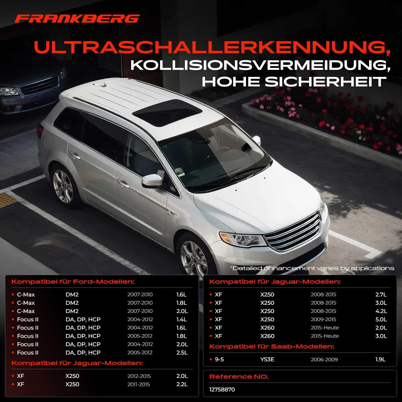 Frankberg 4x Parksensor PDC Sensor Vorne Hinten 3-Polig 12758870 | Kompatibel mit XF X260, XF Sportbrake X260, Focus II Turnier DA DS FFS, XJ X350 X358, Focus II Stufenheck DB DH FCH