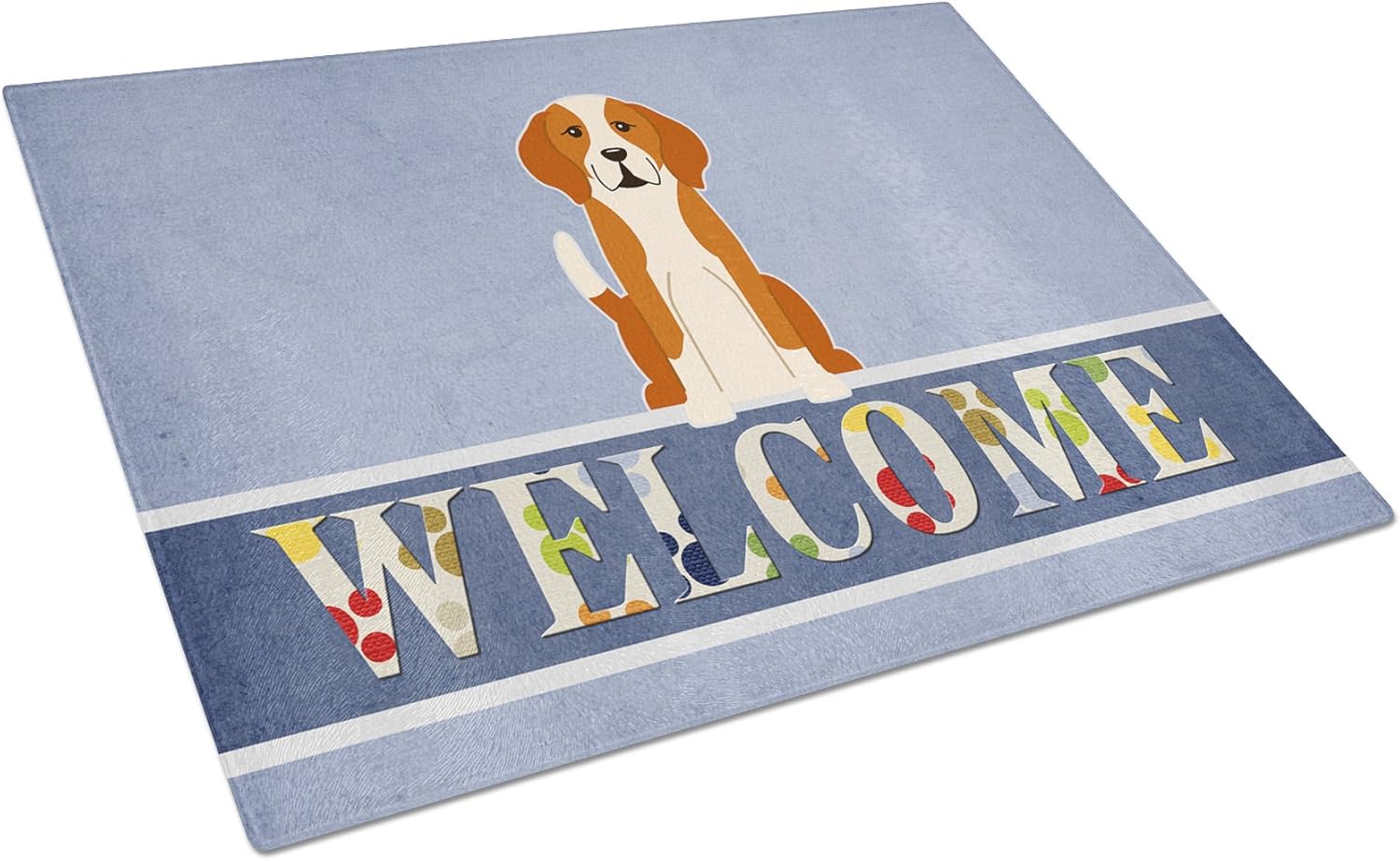 Caroline's Treasures BB5691LCB English Foxhound Welcome Glass Cutting Board Large Decorative Tempered Glass Kitchen Cutting and Serving Board Large Size Chopping Board
