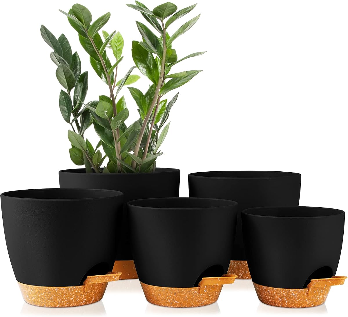 5/5.5/6/6.5/7 Inch Self Watering Planters, Black | Plastic Flower Pots, Drainage Hole, Nursery Pot for Indoor Plants, Succulents, Snake Plant, African Violet, Flowers