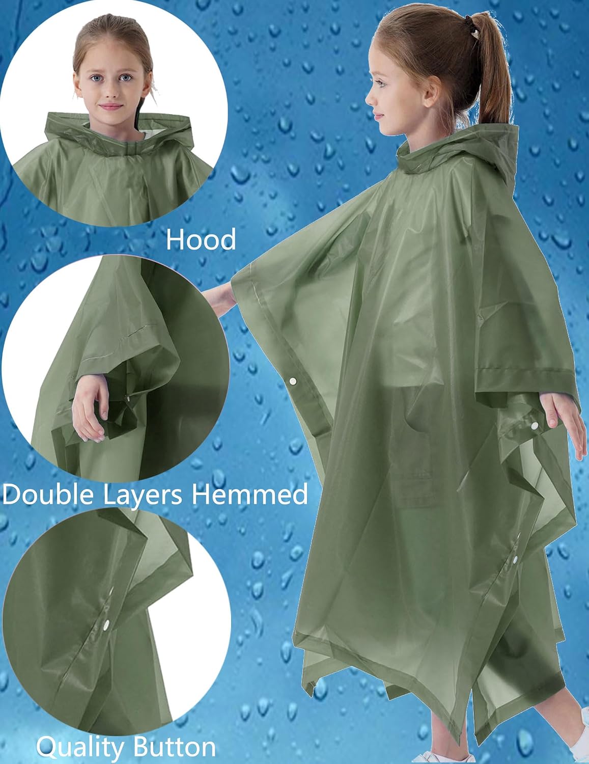 Rain Poncho for Kids(2 Pack) Waterproof Reusable EVA Raincoat One Size Rain Jackets for Children,Boys and Girls image 3