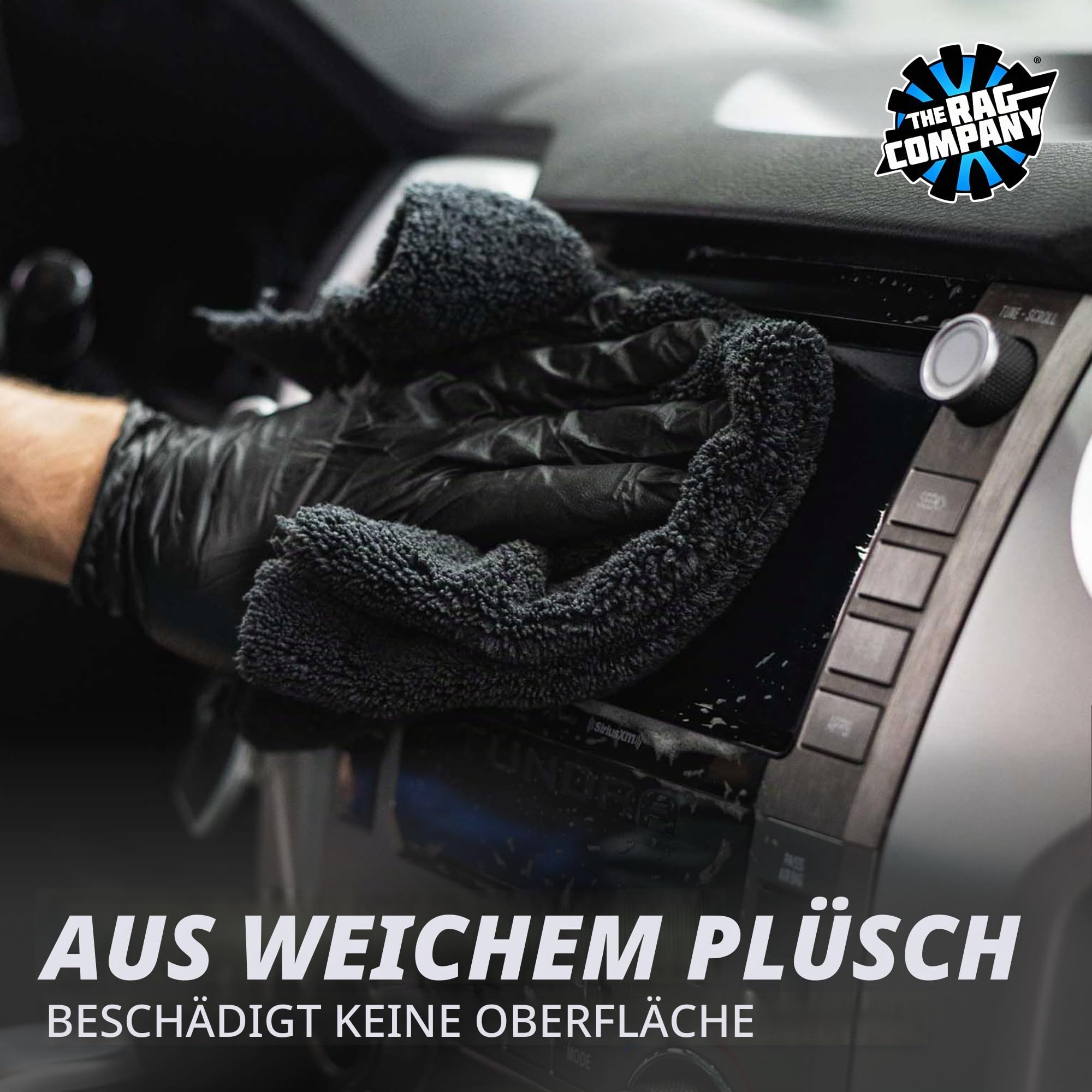 The Rag Company - Creature Edgeless Auto-Detailing-Handtücher (10er-Pack), professionelle 70/30-Mischung, zweilagige Plüsch-Mikrofaser, Polieren und Polieren, 420 g/m², 40,6 x 40,6 cm, schwarz