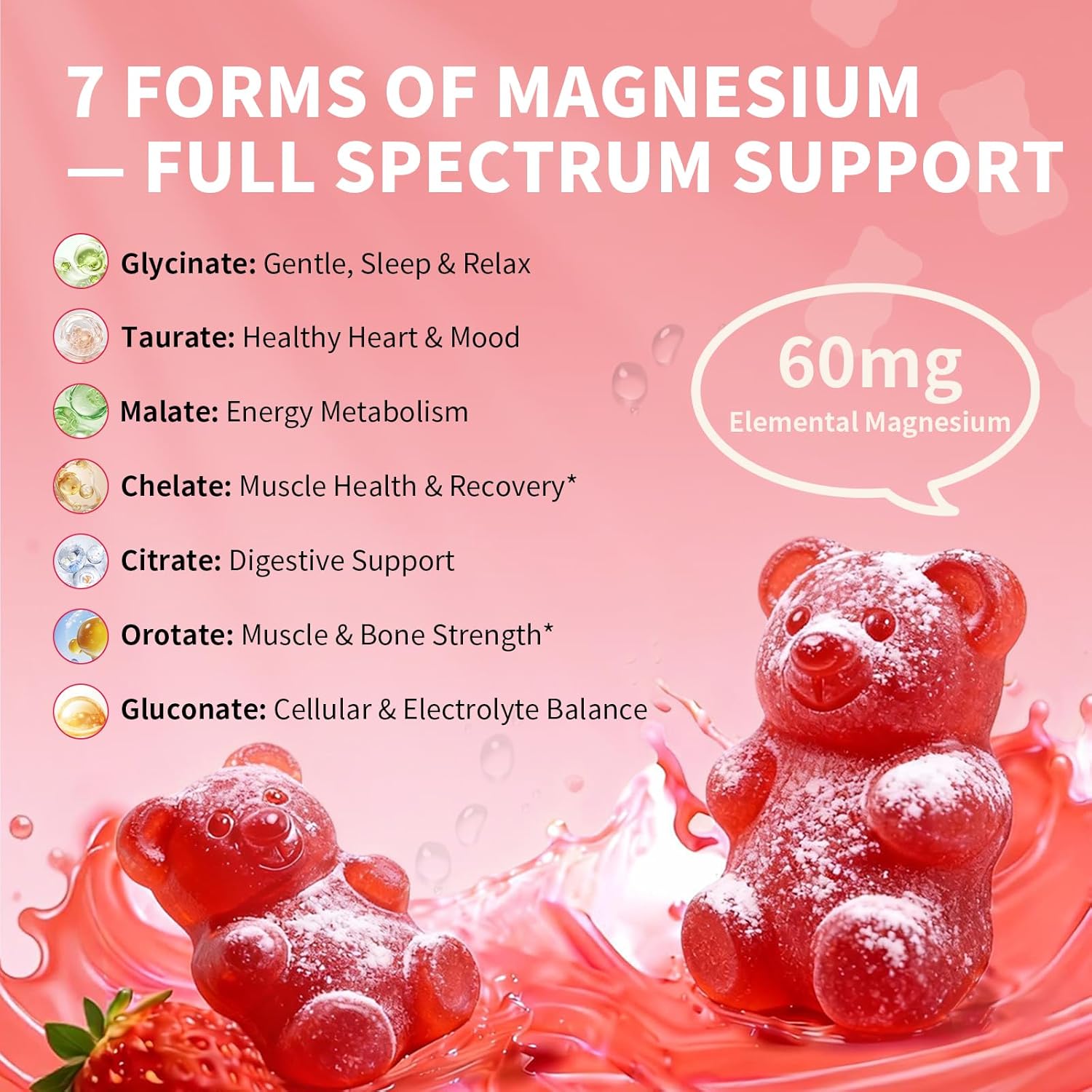 7-in-1 Magnesium Complex Supplement, Potassium Magnesium Gummies with Green Tea Exact, Vitamins D3, K2, C & B6 – Sleep, Muscle, Bone & Electrolyte Support – Sugar-Free, Vegan, 60 Gummies - Image 4