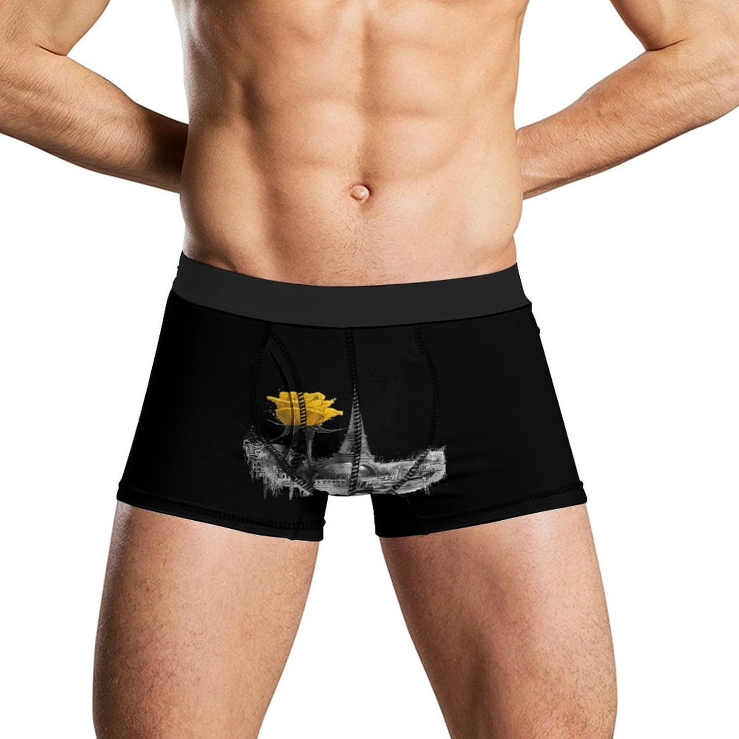 Eiffel Tower Nd Yellow Rose Novelty Men's Boxer Briefs Soft Breathable Underpants Trunks Stretch Underwear