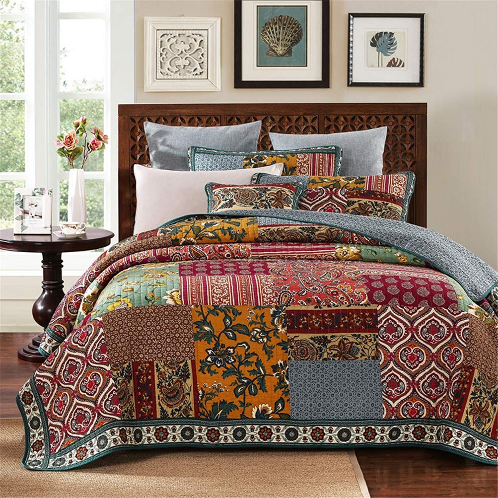Couvre-lit matelassé patchwork marron King Size 3 pièces 230x250
