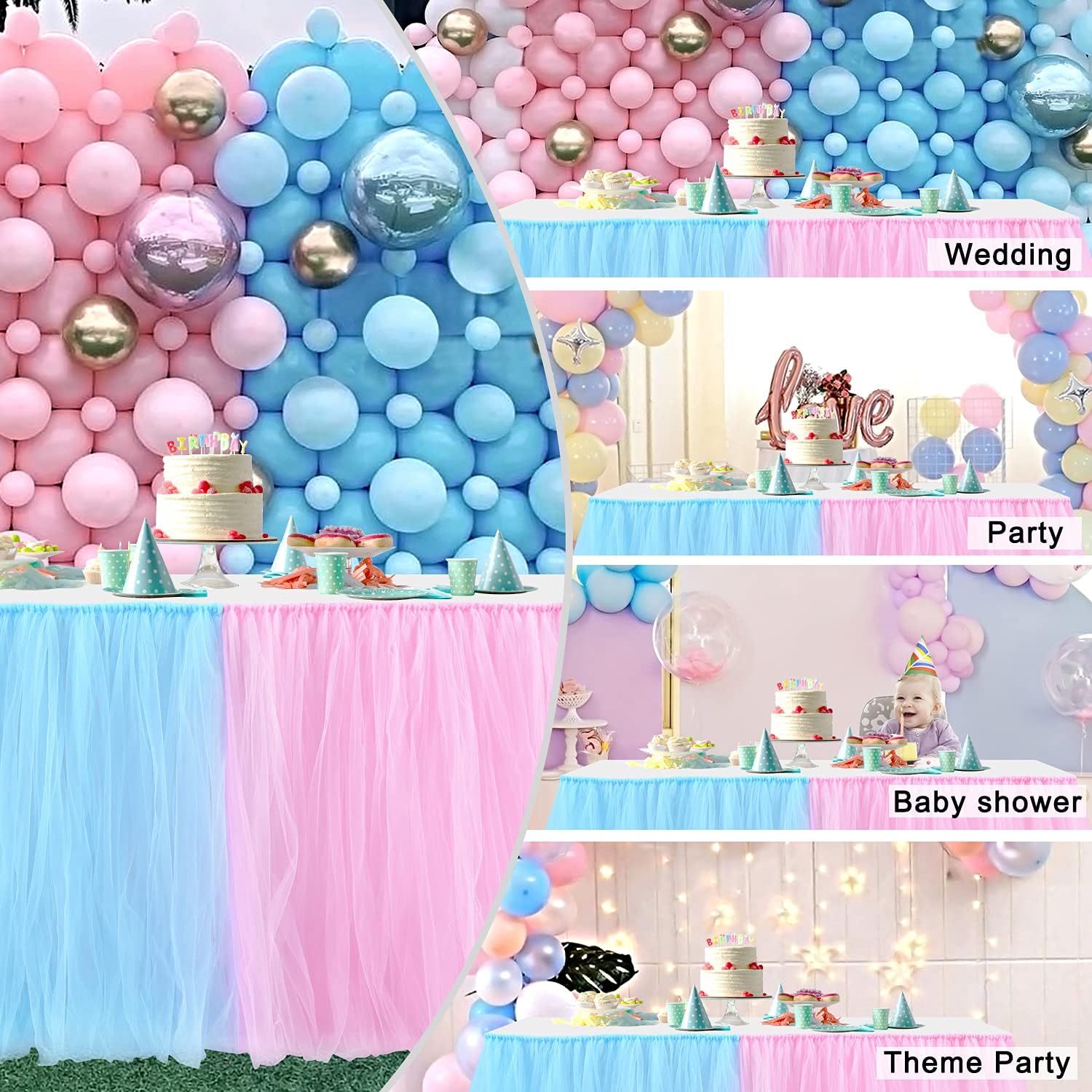 Gender Reveal Tulle Table Skirt for Baby Shower Gender Reveal Boy or Girls Birthday Party Blue Pink Tutu Table Skirts for Rectangle Tables 9FT