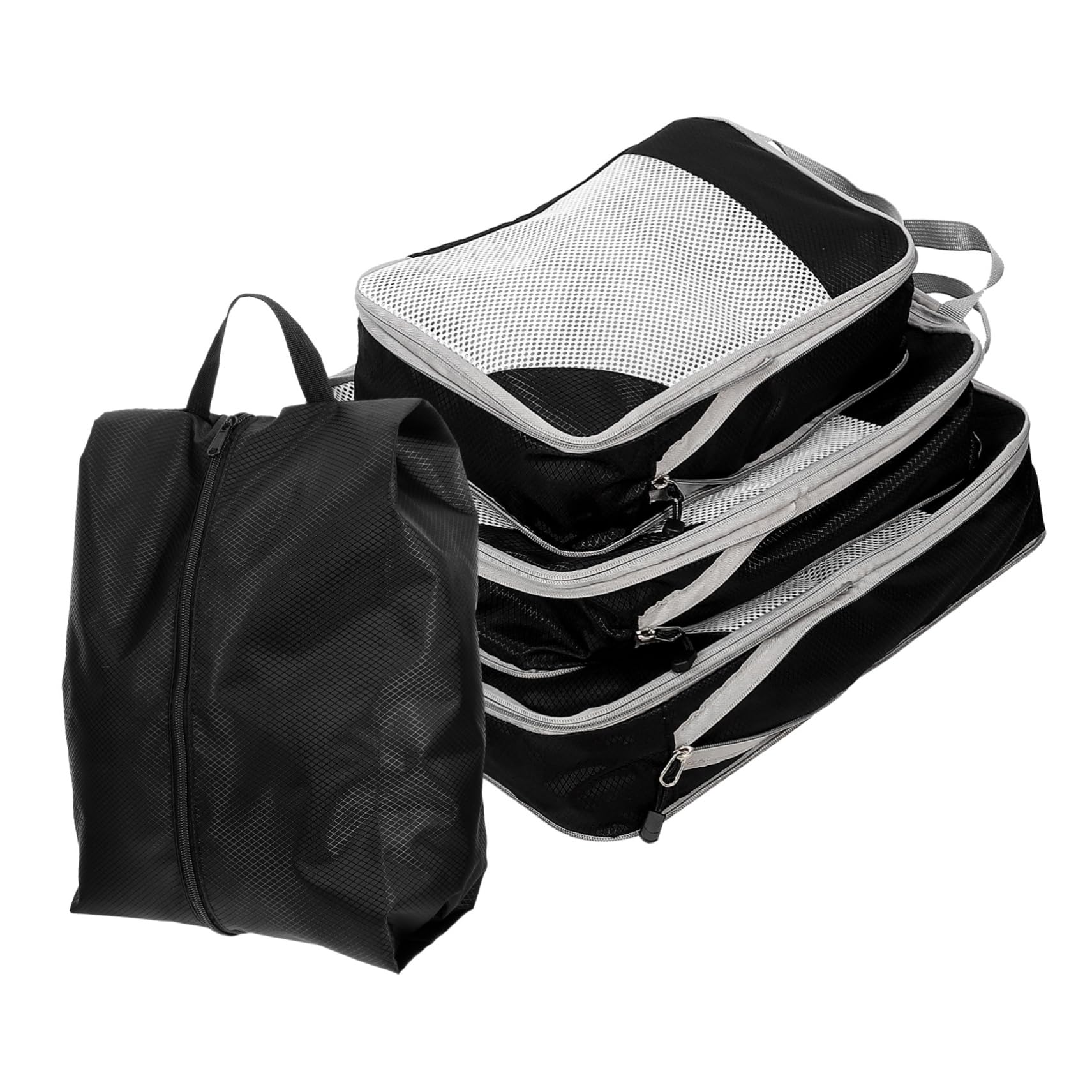 4pezzi Borse Organizer Valigia Compressione e Maniglie Nero per Viaggi Professionali e Tempo Libero