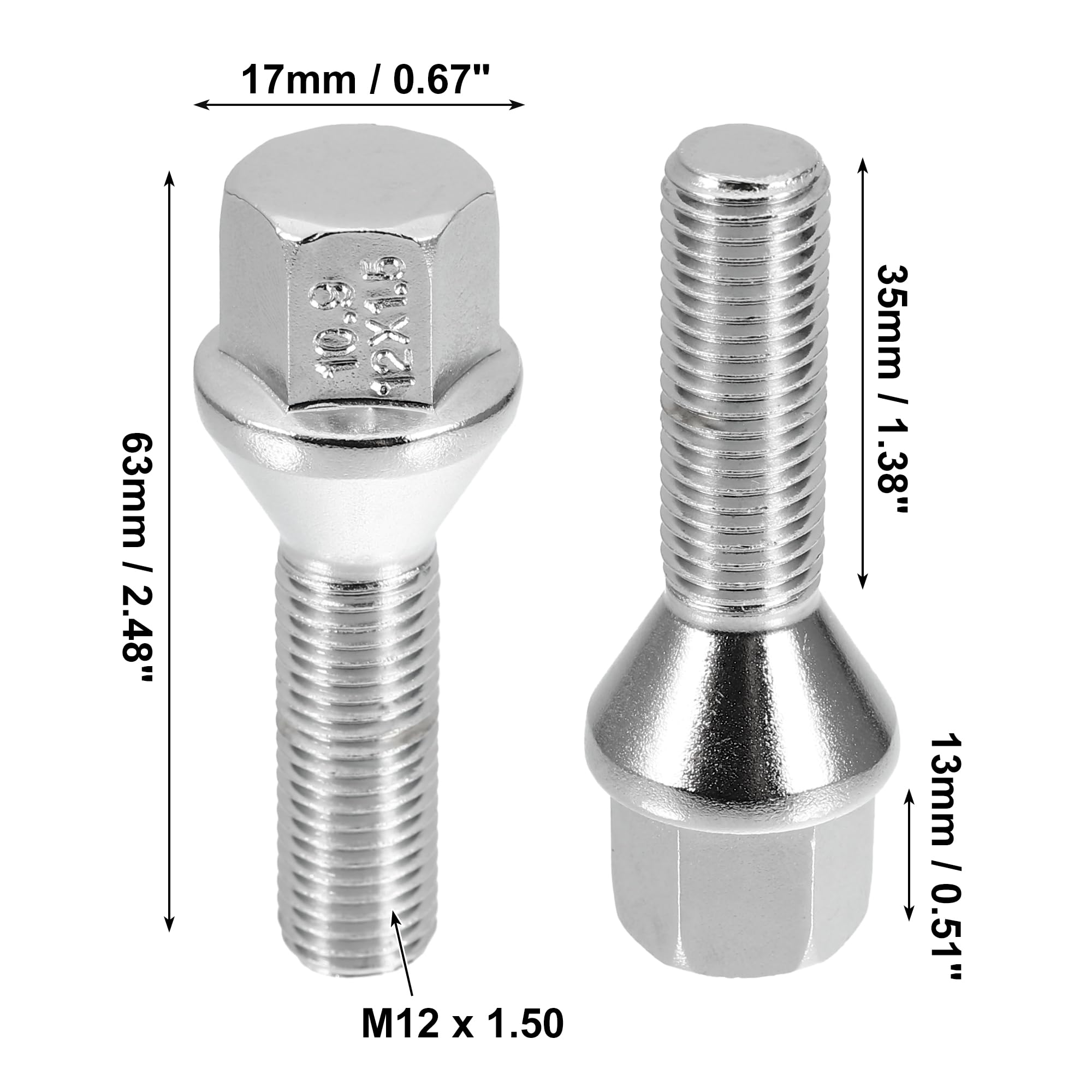 QUARKZMAN M12 x 1.5 Ruota Bulloni Ruota Bulloni Capocorda Dadi Ruota Borchie Set 10pz