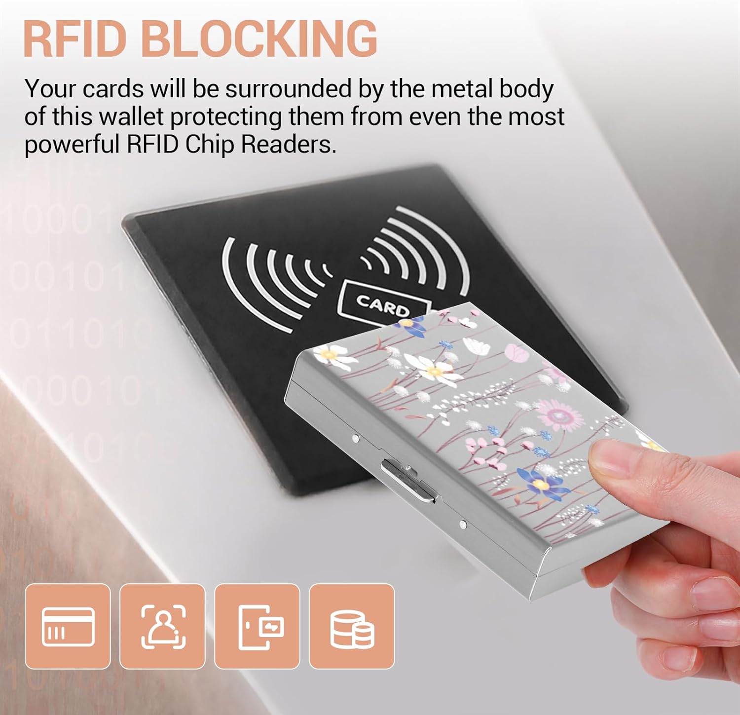 BONSYL® Metal Card Holder Wallet | Minimalist RFID Blocking Wallet for Men & Women | Card Holder with Money Clip/Cash Strap | Easy Access Money & Cards - Image 4