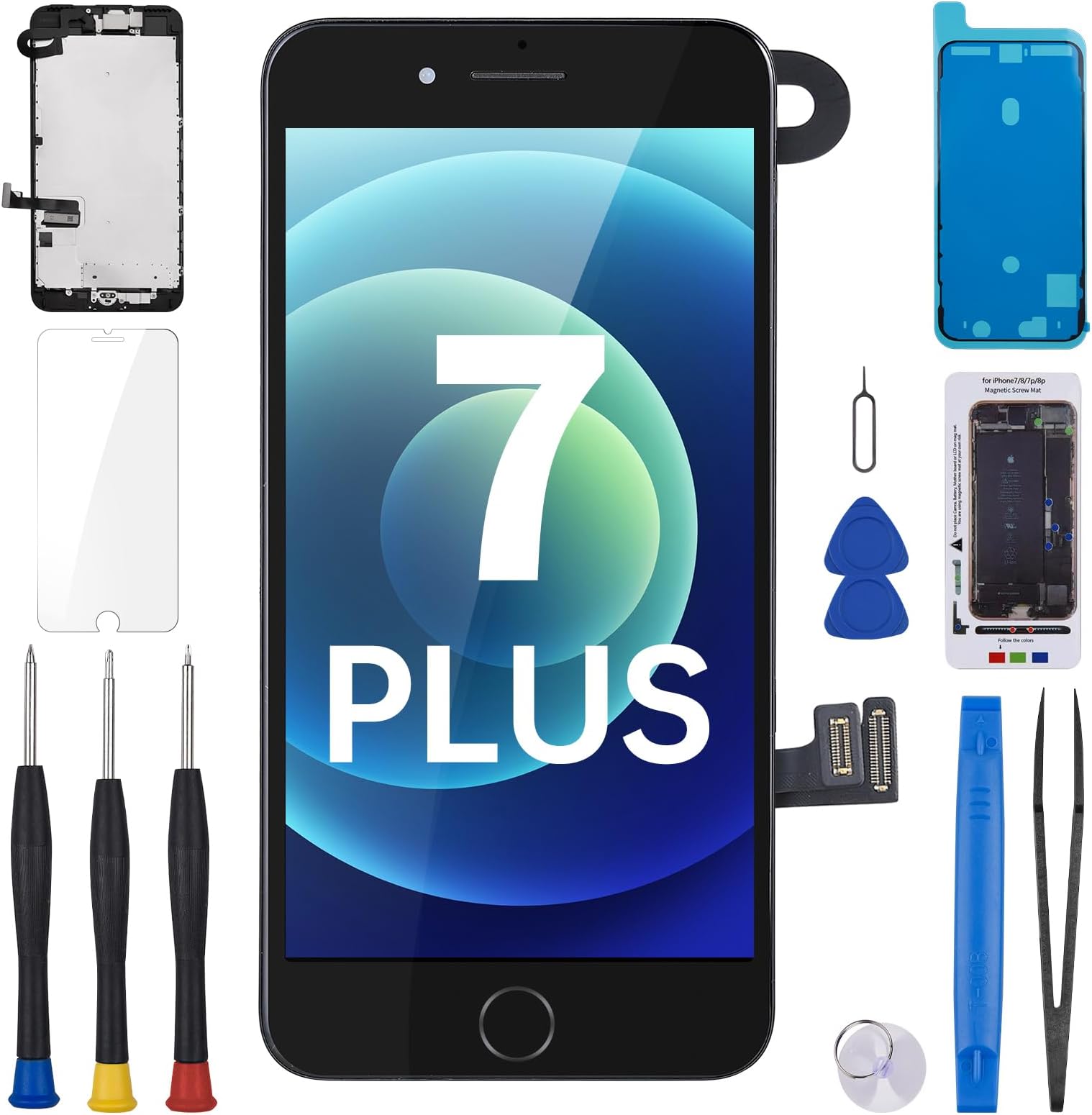 for iPhone 7 Plus Screen Replacement 5.5" Black with Home Button LCD Display Digitizer 3D Touch Full Assembly with Front Camera Speaker Sensor Glass Repair Kit Fix Tools for A1661 A1784 A1785