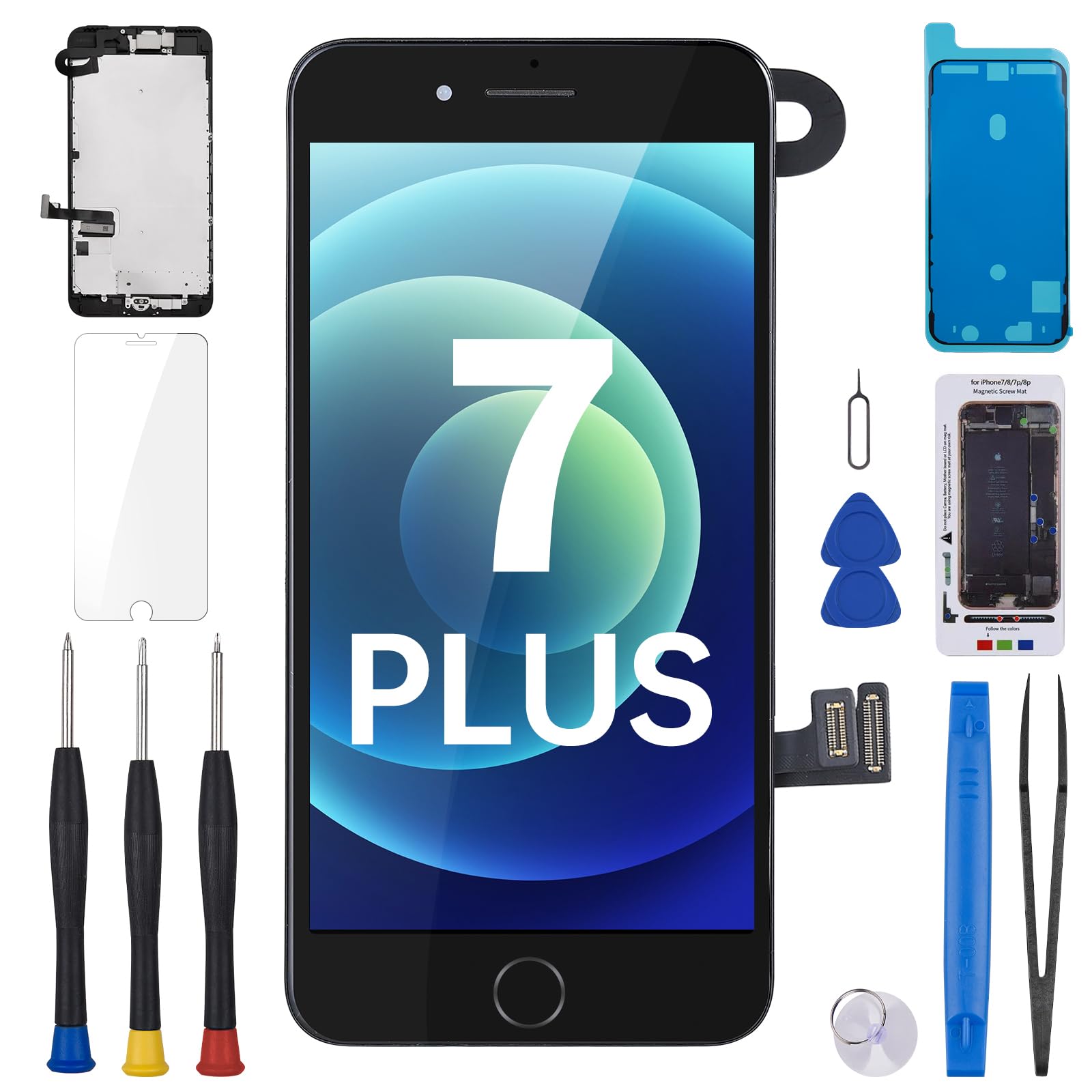 for iPhone 7 Plus Screen Replacement 5.5" Black with Home Button LCD Display Digitizer 3D Touch Full Assembly with Front Camera Speaker Sensor Glass Repair Kit Fix Tools for A1661 A1784 A1785