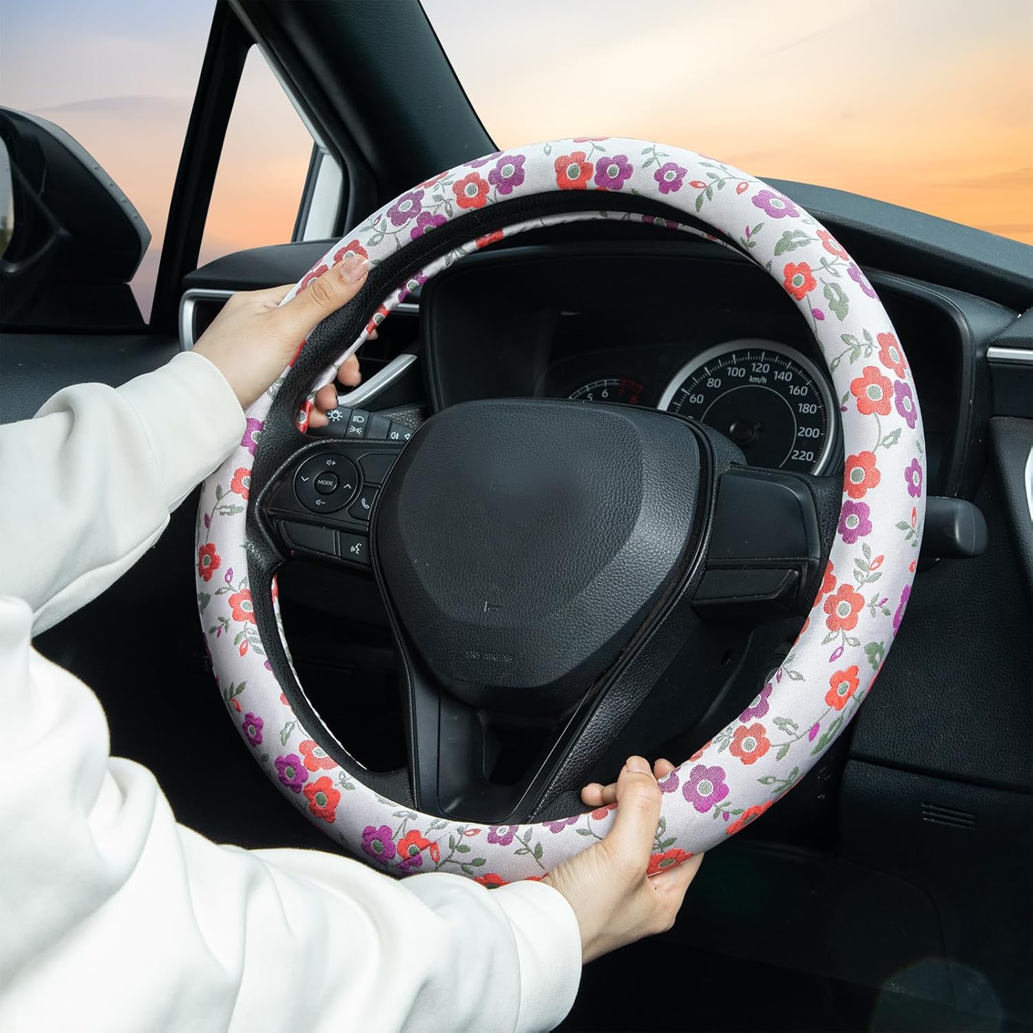 Colorful Flowers Steering Wheel Cover Auto Jacquard Steering Wheel Protector, Anti-Slip, Breathable, Absorbing Sweat, Universal Car Accessories 14.5–15 inch,Fit for Most Car, Trucks, SUV - Image 2
