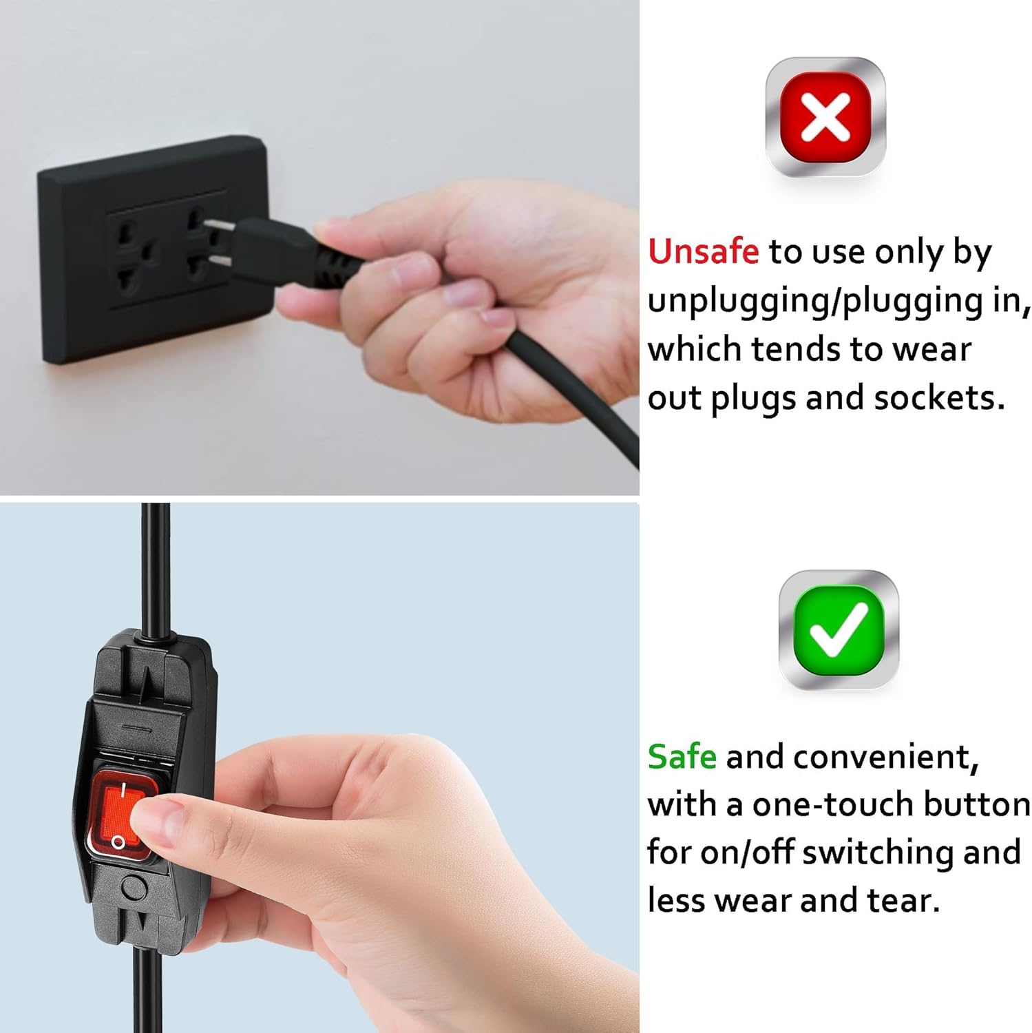 Extension Cord with Waterproof On/Off Switch, Indoor/Outdoor 13.1Ft Black Power Cord, 1250W/10A Heavy Duty 3 Prong Plugs,18/3 SJT Extension Cord,PVC Heat Resistant Fire Prevention(UL Listed)