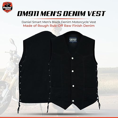 Miniatura 8 de Daniel Smart Biker Vest for Men V-Shaped Neck Design Black Denim Vest with plain Side and concealment Armory Pocket