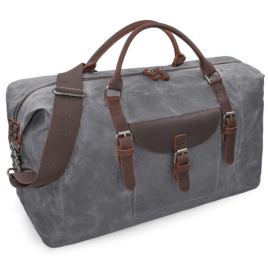 Bolsa de viaje de gran tamaño, impermeable, lona, para fin de semana, piel, para pasar la noche