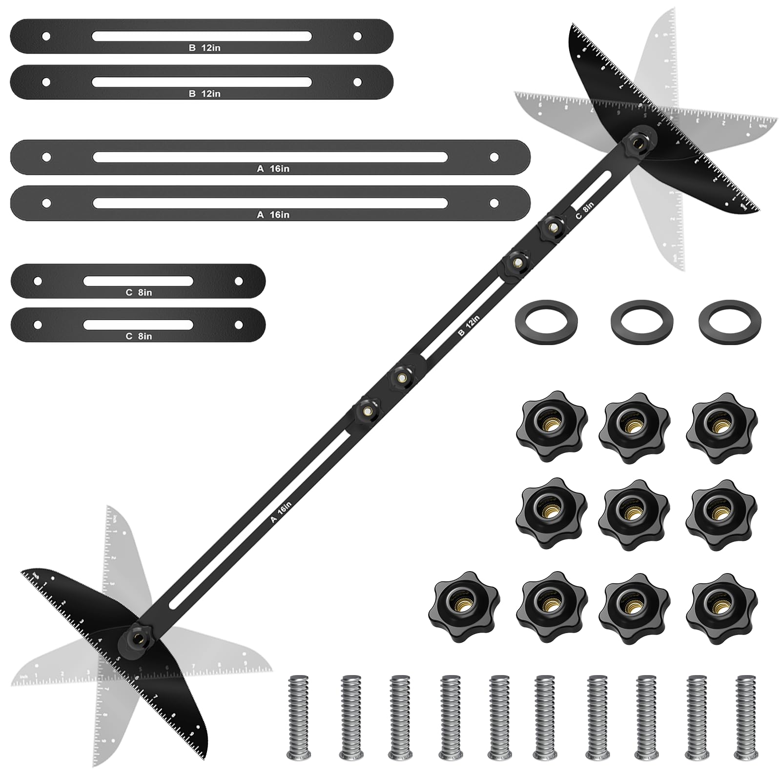 Fengone Stair Treads Gauge Template Tool Stair Tread Jig 11-60 inch Length Adjustable, Stair Tread Template Tool Stair Gauge Set Shelf Layout Tool for