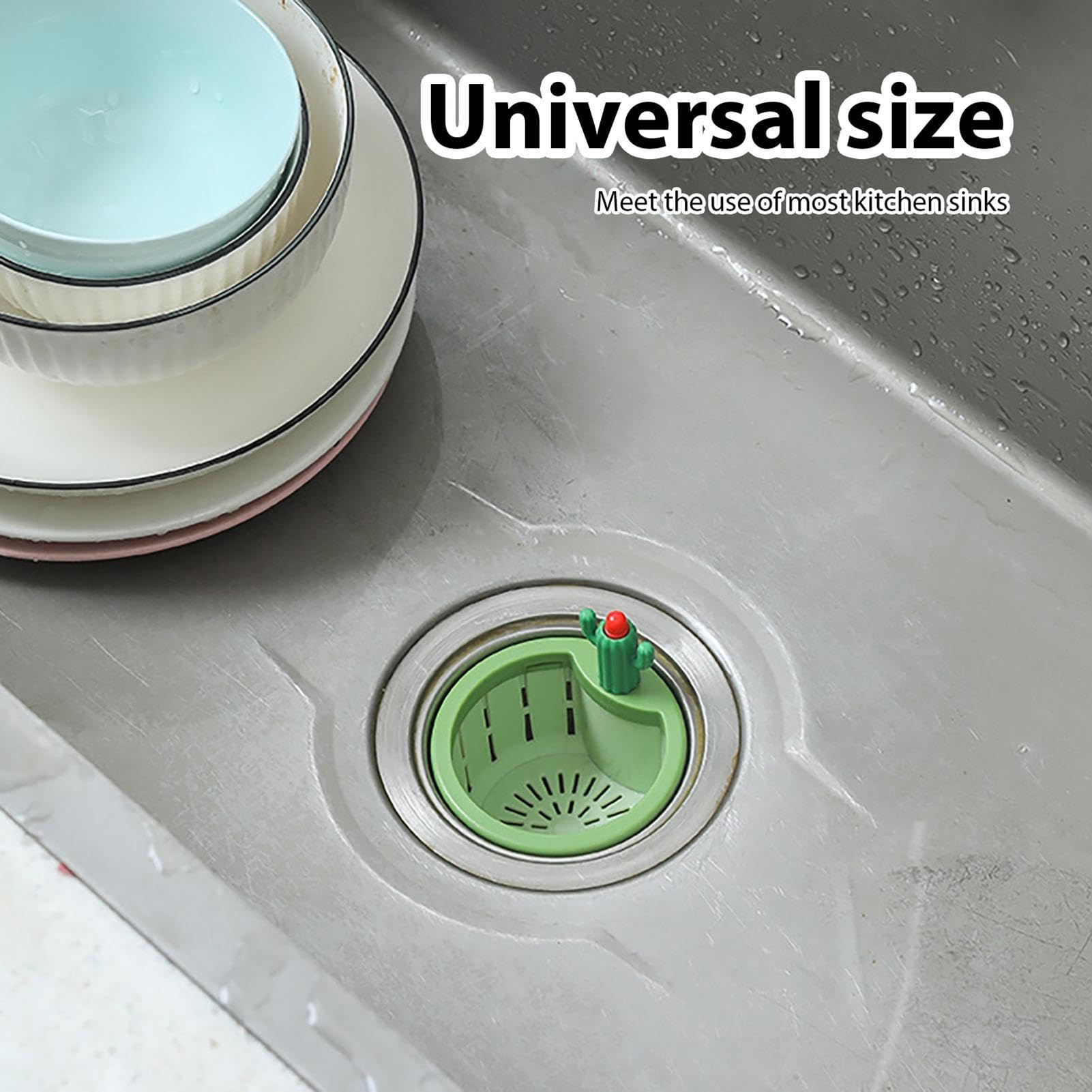 Filtre Évier Cuisine Cactus, Crépine Évier Anti-Obstruction avec Vidange Automatique, BouchonÉvier Design Universel en ABS, Panier Filtre Résidus Alimentaires pourÉvier et Égout