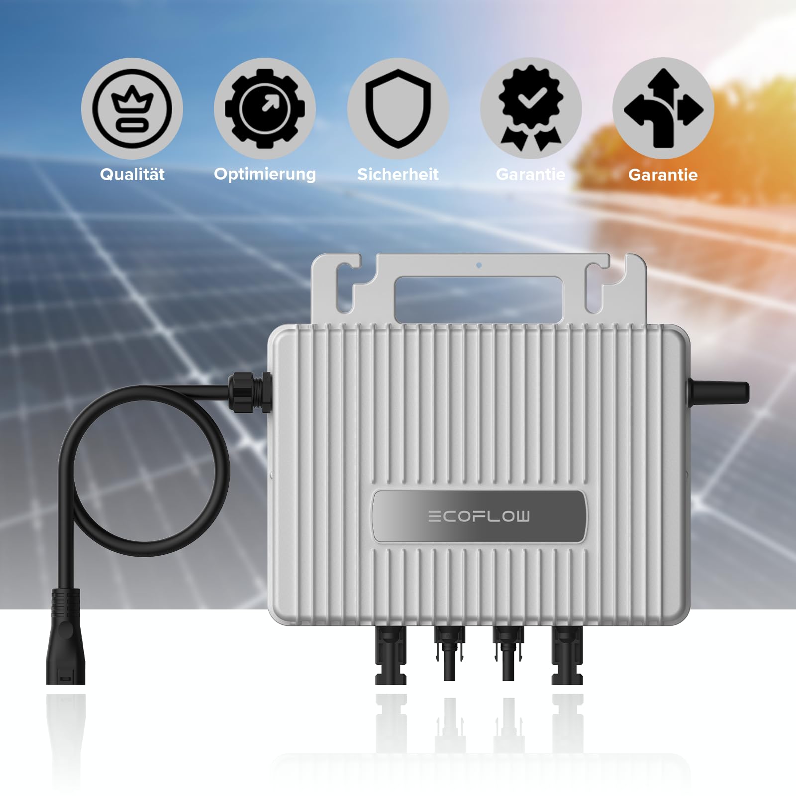 SUNNIVA® 1700W Balkonkraftwerk 800W komplett Steckdose - Ecoflow S 800W Micro Wechselrichter - PV Solaranlage Komplettset, 4x 425W (1700W) Solarmodule, inkl.5m Kabel, Y-Verteiler, Bluetooth, WIFI