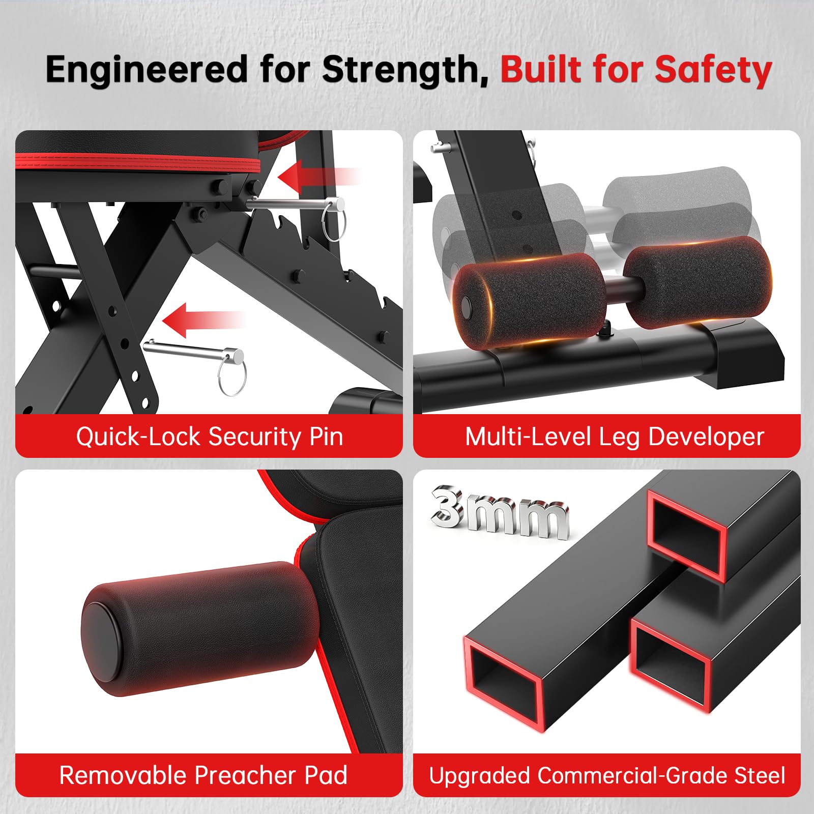 Adjustable Weight Bench for Home Gym, 98% Pre-Assembled Foldable Bench | 660LBS Heavy Duty Weight Bench, 8 Backrest & 4 Seat Positions for Incline Decline Flat Workout, Leg & Elbow Support