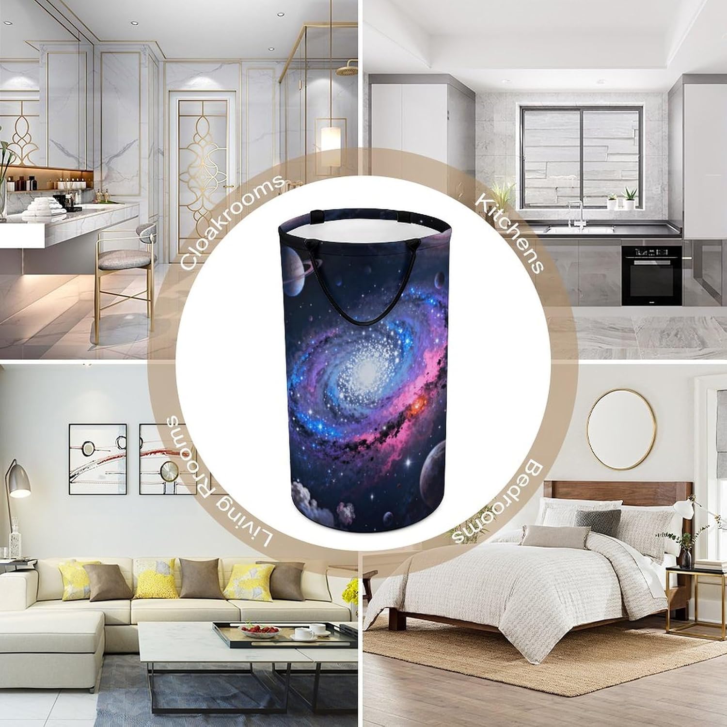 Galaxy Laundry Hamper with Handles Waterproof Collapsible Laundry Basket Large Lightweight Round Dirty Clothes Hamper for Home Dorm Bathroom Decor