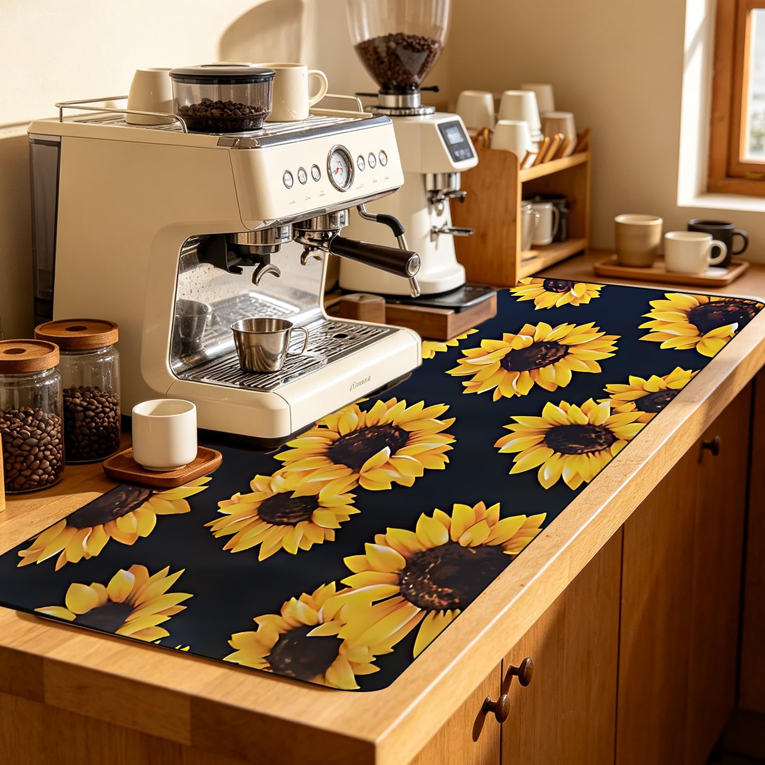 Sunflower Kitchen Decor,Absorbent Dish Drying Mat ,Rubber drying Mat For Kitchen Counter,Easy Clean Dish Drainer Pad (sunflower) (12*16inches)