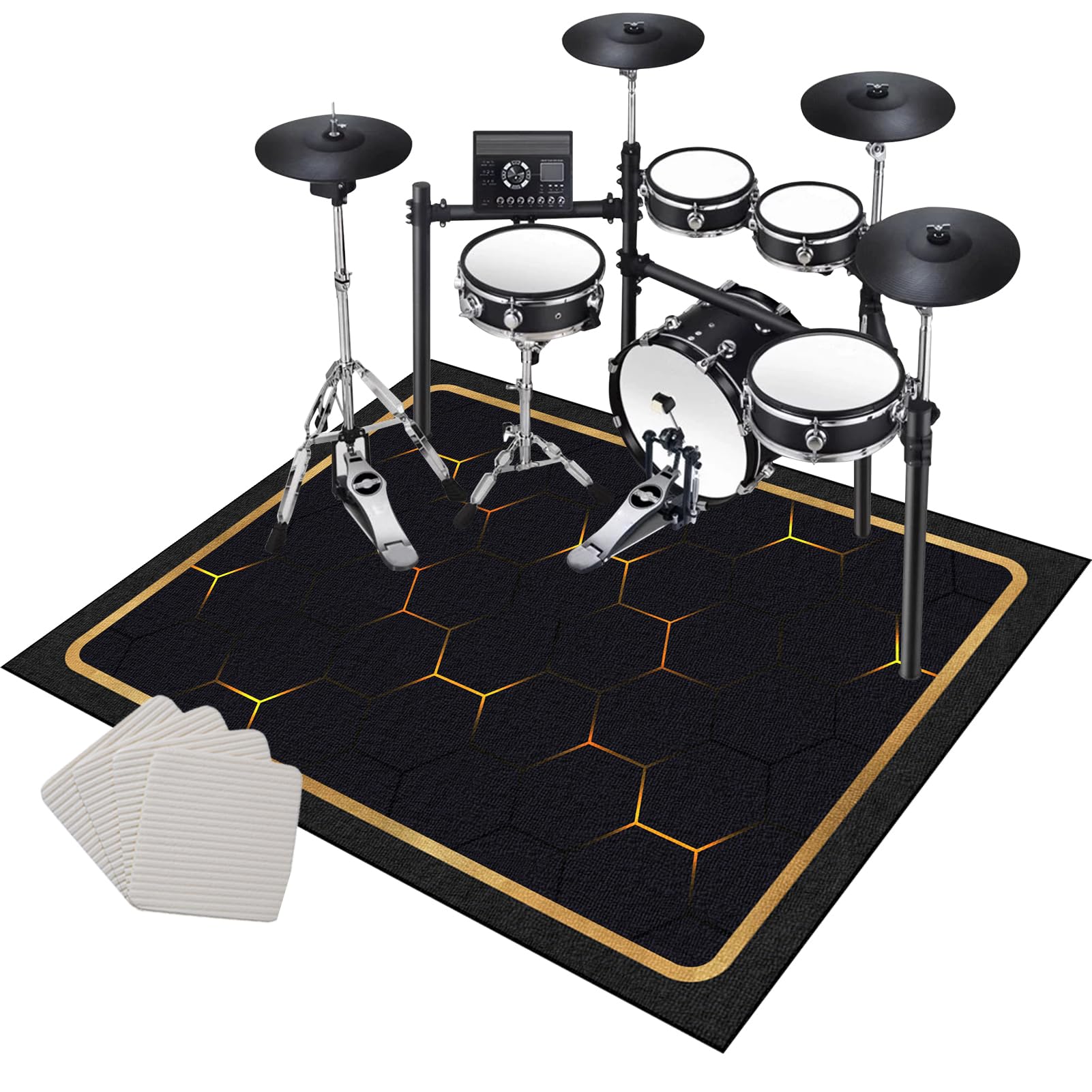 Tapis Batterie Antidérapante Tapis de Tambour Insonorisé Moquette Tapis pour Batterie Acoustique Grosse Caisse Claire Batterie électronique Kits Instruments de Musique Tapis de Sol 180 x 140 cm