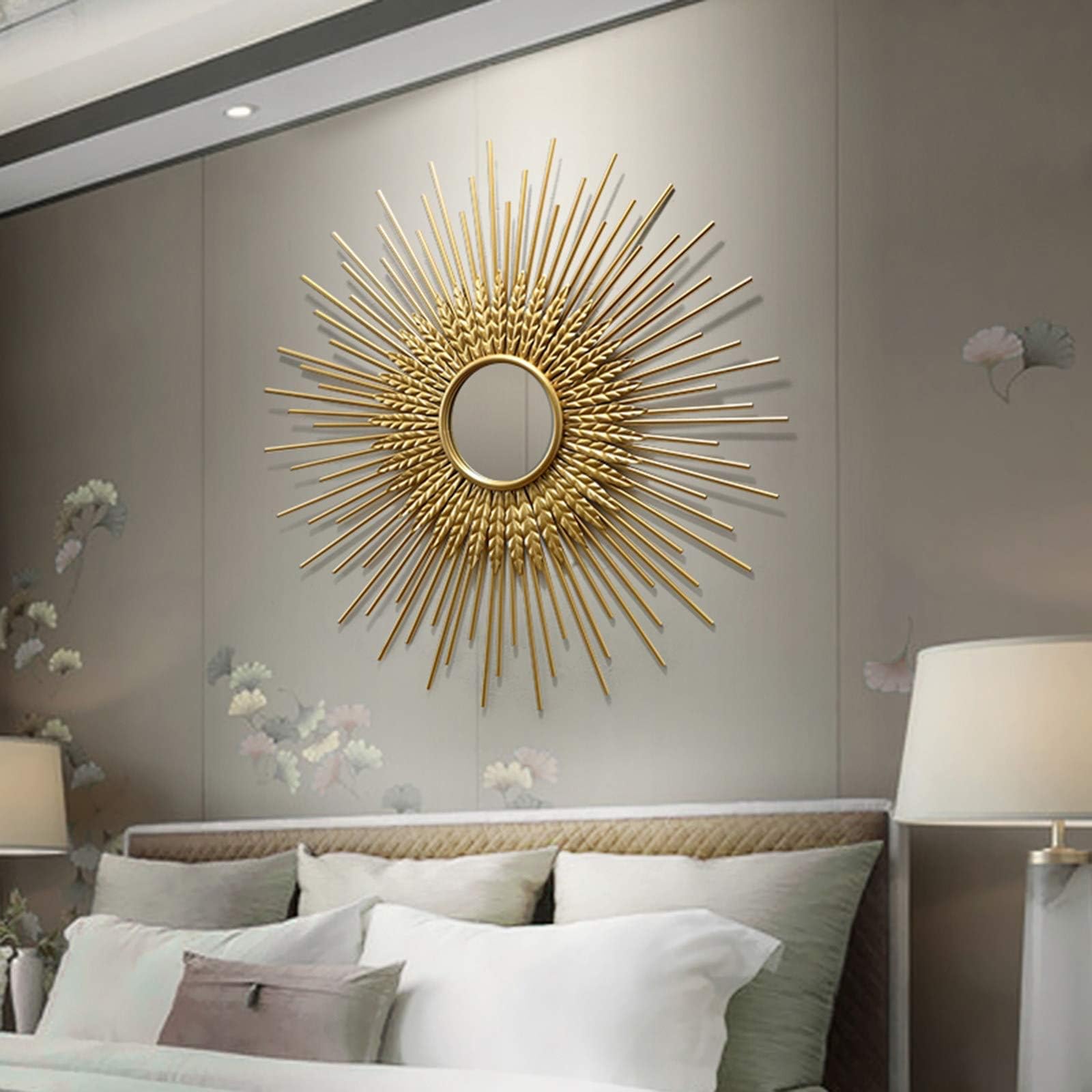 Sonnenspiegel Gold, Metall Sunburst Hängender Spiegel für Wand