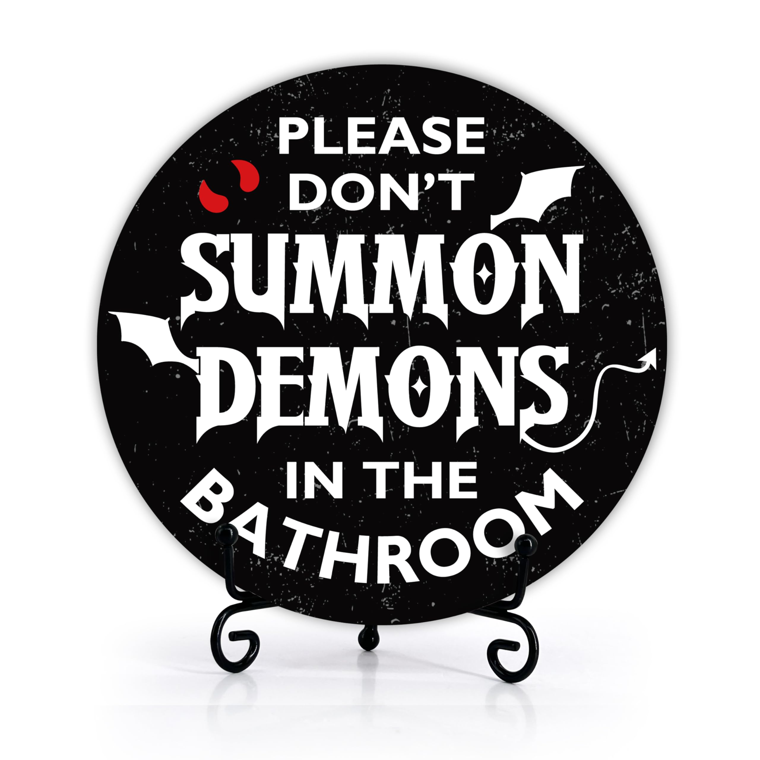 Halloween Bathroom Decor, Vintage Halloween Decor, Funny Bathroom Quotes, Rustic Farmhouse Bathroom Signs For Home, Please Don'T Summon Demons Bathroom Sign, Restroom Decor Plaque With Stand-25