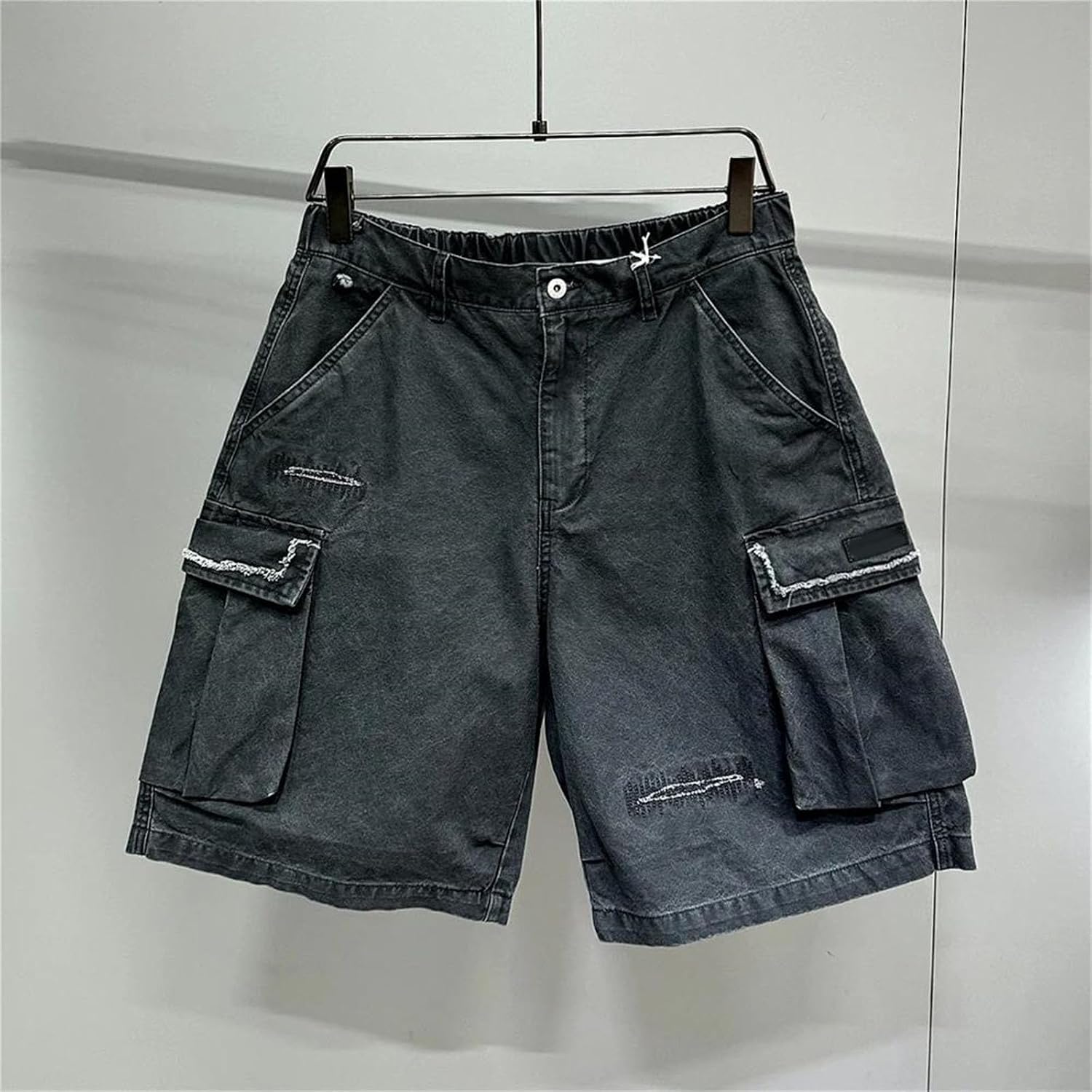 Mens Cargo Shorts Heavyweight Cotton 5 Inch Distressed Washed Casual Summer Loose Fit Multi Pocket