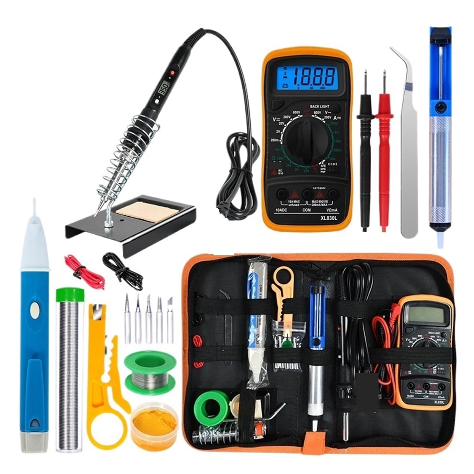 Kit De Soldador Eléctrico Temperatura Negra, 80W Con Multímetro, Herramienta Soldadura Calentamiento Preciso