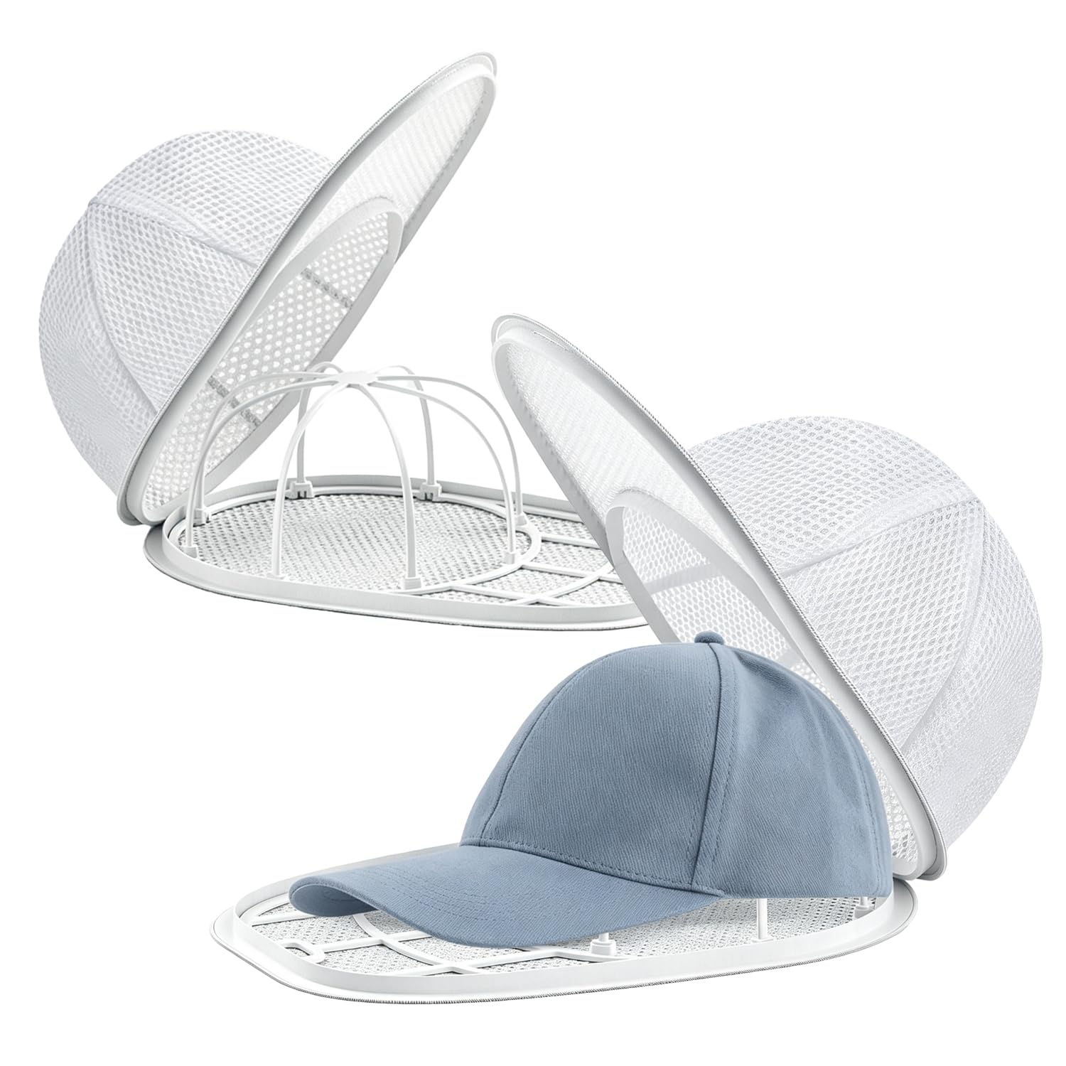2 Pack Cap Washing Cage for Baseball Caps, Foldable Hat Washer Cage with Protective Laundry Bag, Baseball Cap Washing Frame for Washing Machine and Daily Care