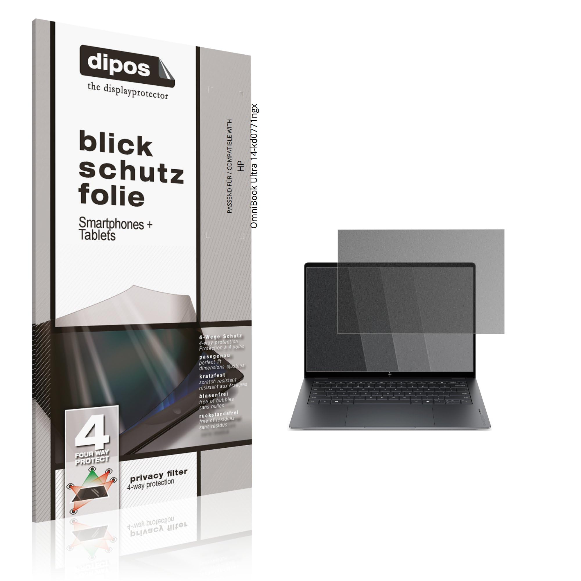 dipos Protector de Pantalla Antiespía para HP OmniBook Ultra 14-kd0771ngx | Película protectora mate, filtro de privacidad 4 vías, ajuste perfecto, antiarañazos, sin burbujas, autoadhesivo
