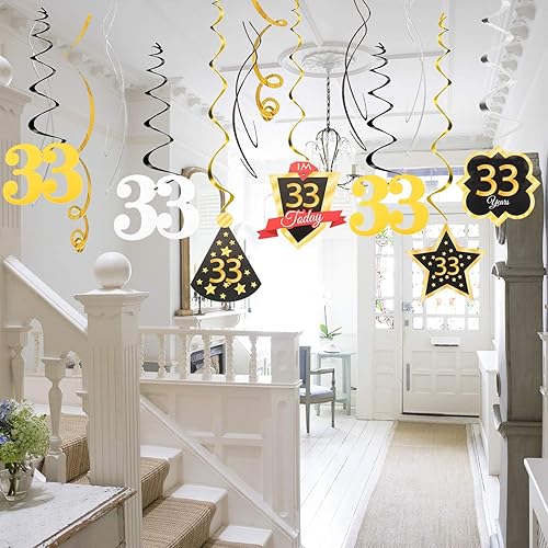 Miniatura 70 de LINGTEER Happy 65th Birthday Decorations Set - 12Pcs Black & Gold Swirls Streamer,Happy Birthday Bunting Banner,Cheers to 65 Years Old Bday Party