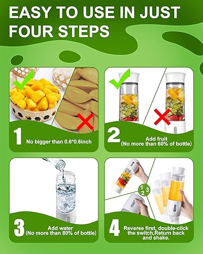Miniatura 5 de Licuadora portátil, licuadora portátil para batidos y batidos, licuadora de tamaño personal para batidos y batidos con 6 cuchillas, 17 onzas,