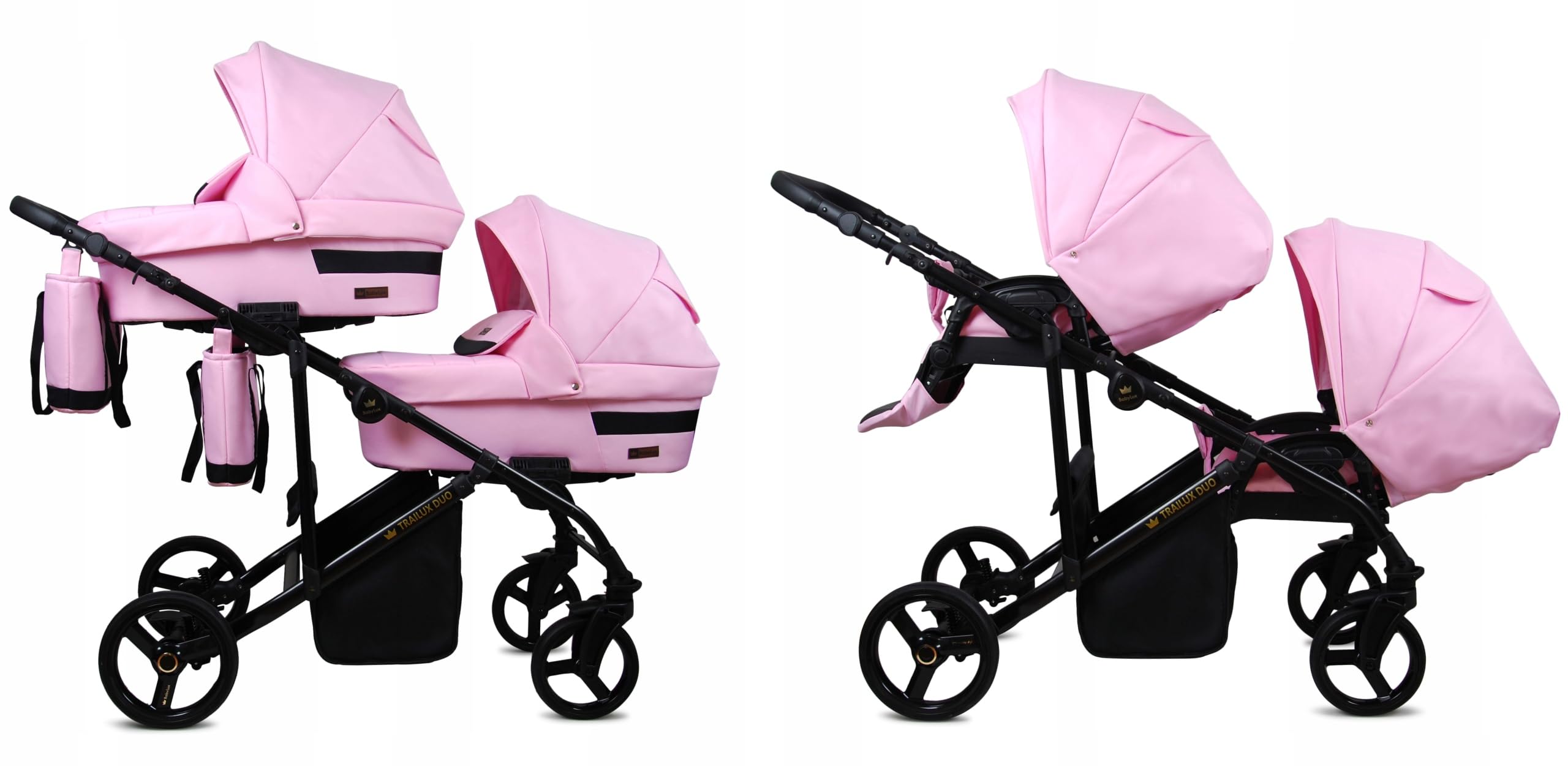 BabyLux Twin Stroller 2-in-1 Duo in bassinet mode, light pink color