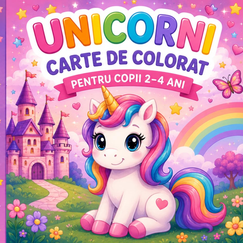 Unicorni Carte de Colorat pentru Copii 2–4 Ani: Desene drăgălașe și simple pentru mânuțe mici